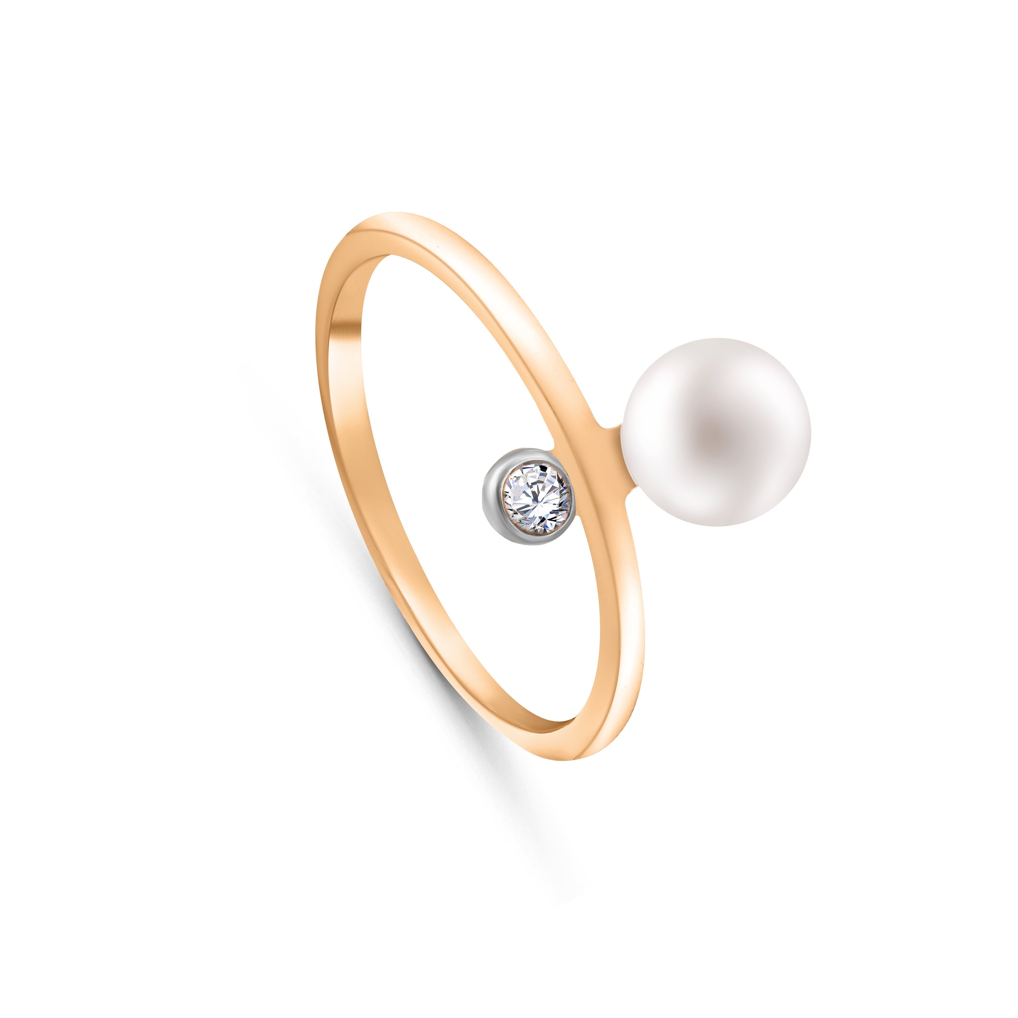 A beautiful ring with 1 round brilliant diamond and 1 pearl on center in 18K Yellow Gold - S-X20R