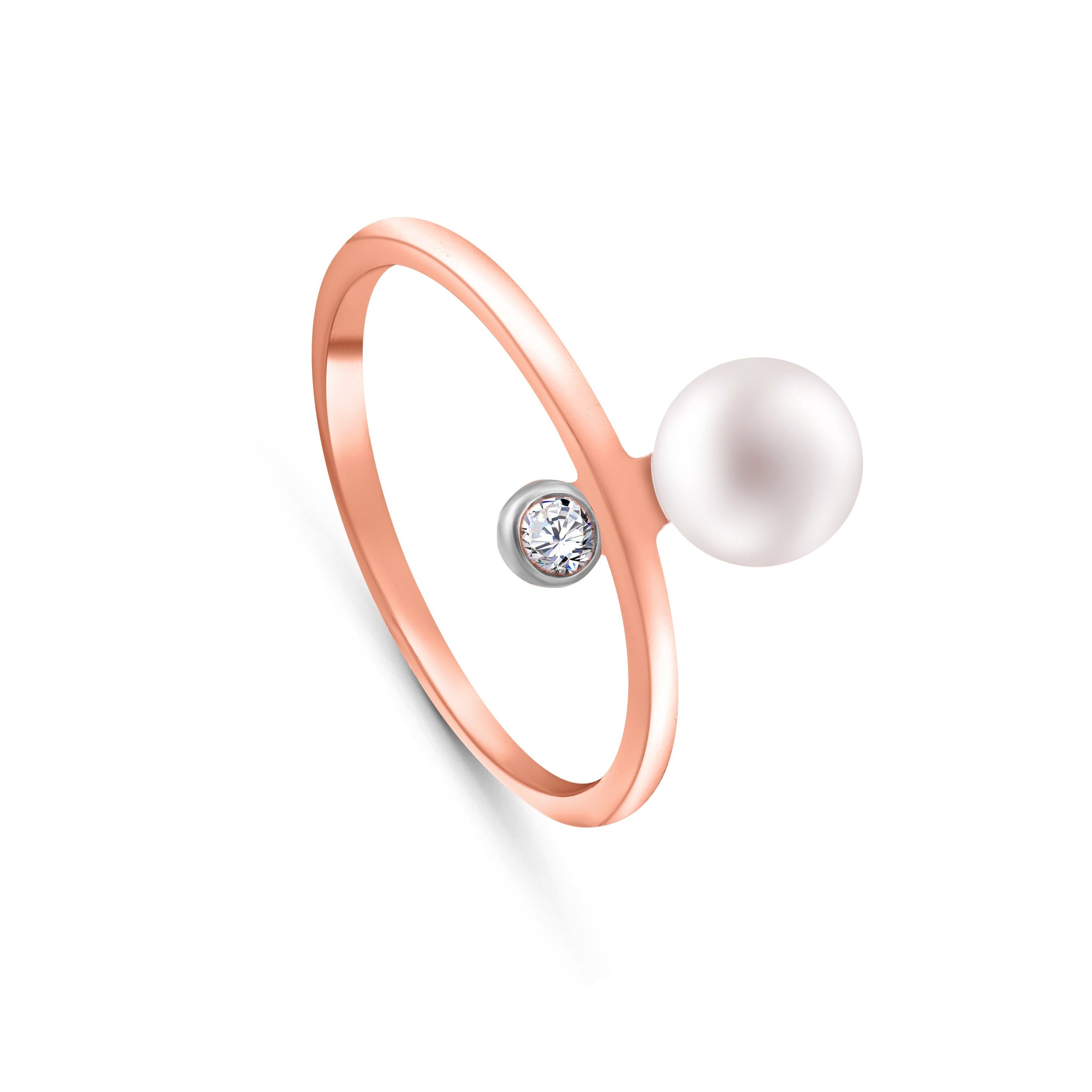 A beautiful ring with 1 round brilliant diamond and 1 pearl on center in 18K Rose Gold - S-X20R