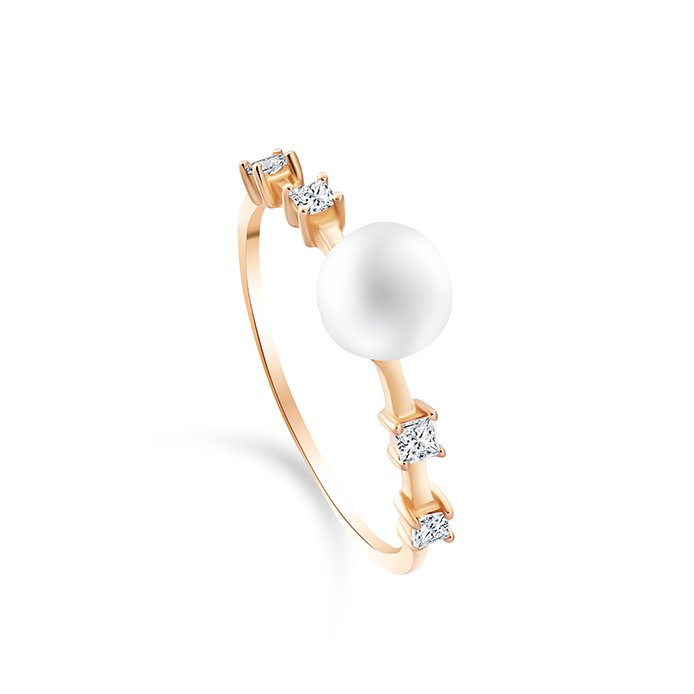 Pearl center stone with center diamonds in 18K gold Ring - S-X22R