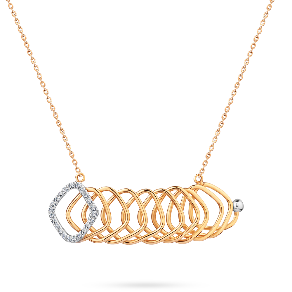 Geometrical Tirette Shaped Unique Diamond Necklace in 18K Rose Gold - S-X44N