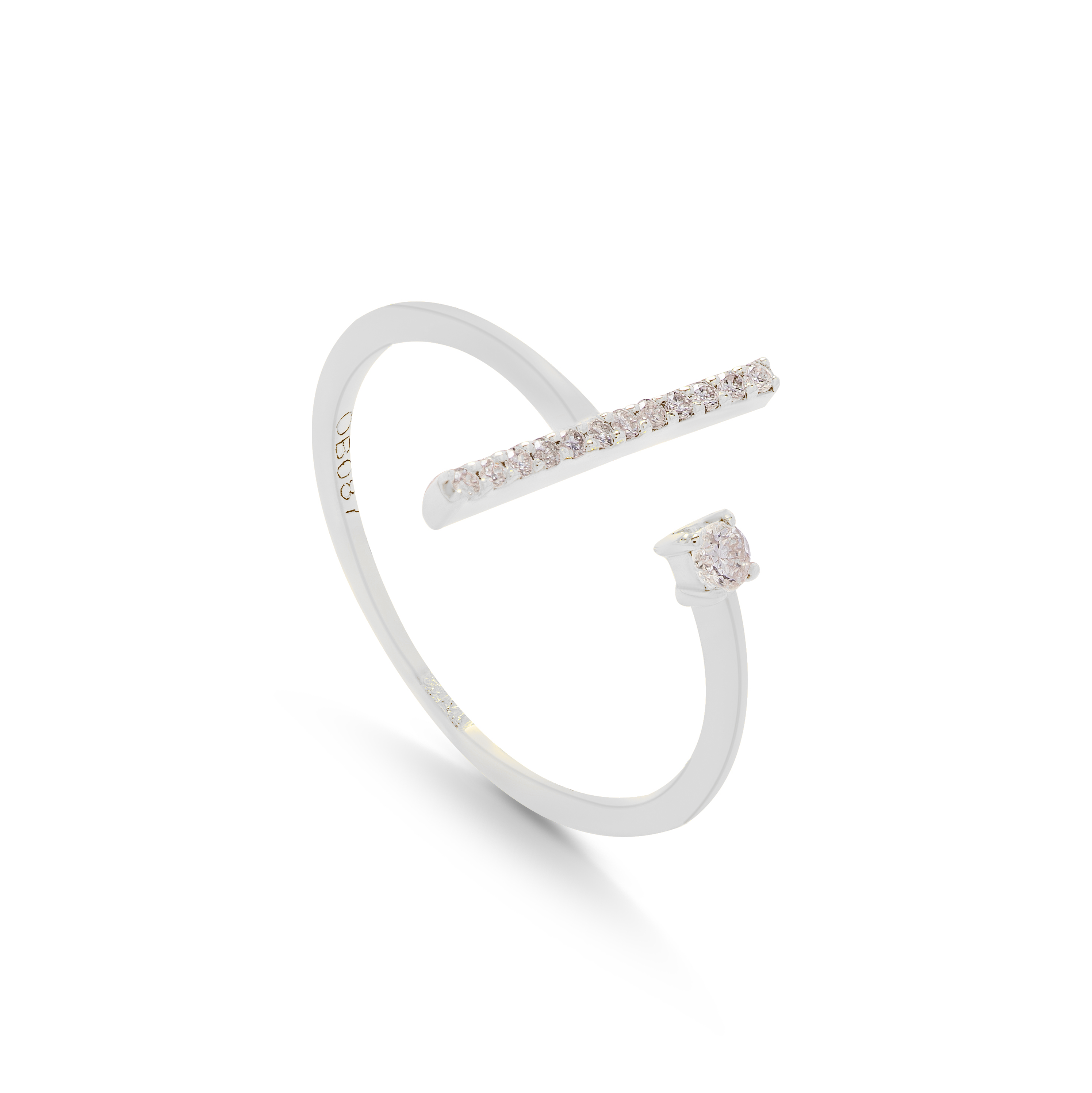 Diamond Bar and Round Diamond Ring in White 18K Gold - SIR1604R