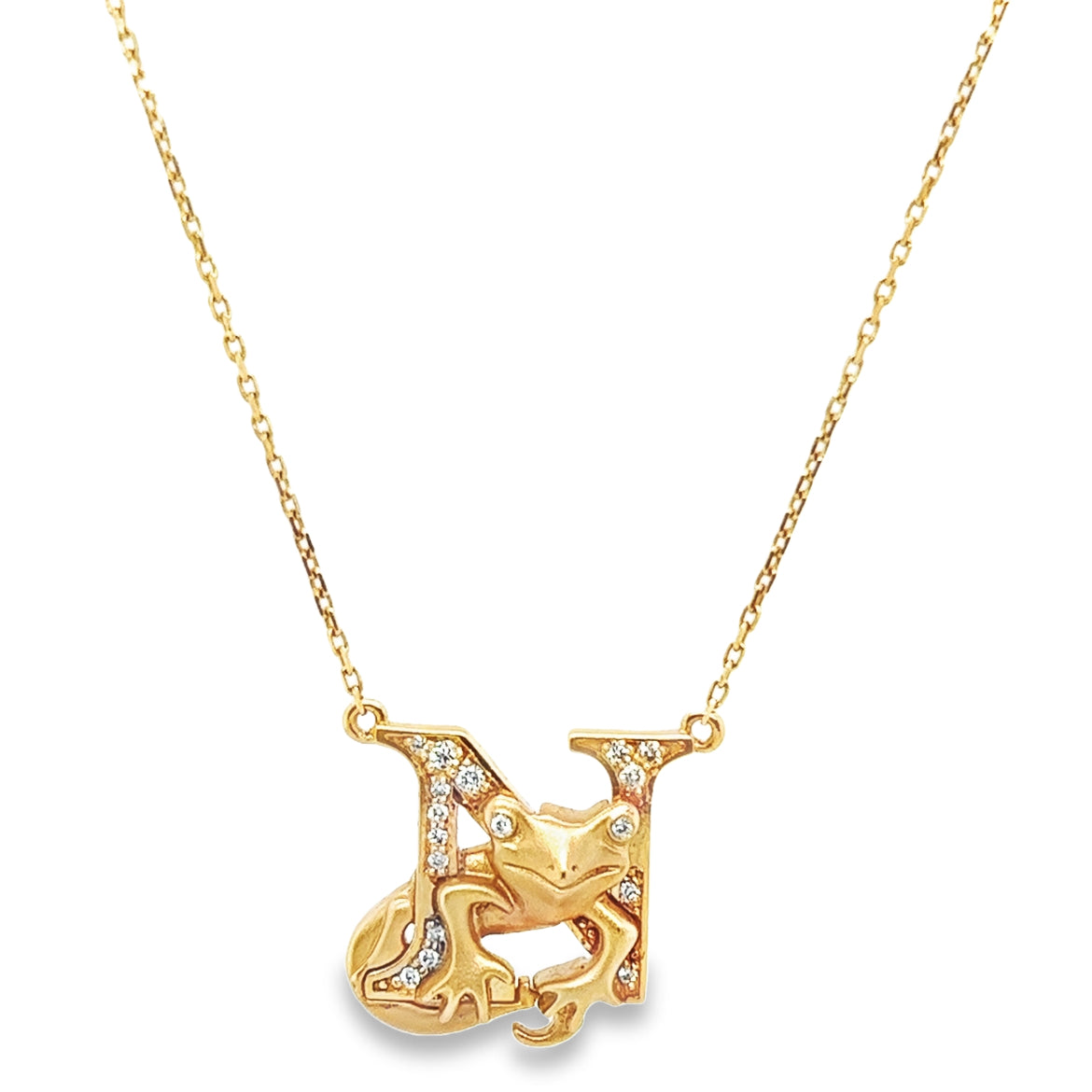 Froggy Letter "N" Diamond Necklace in 18K Rose gold - HD-004/J