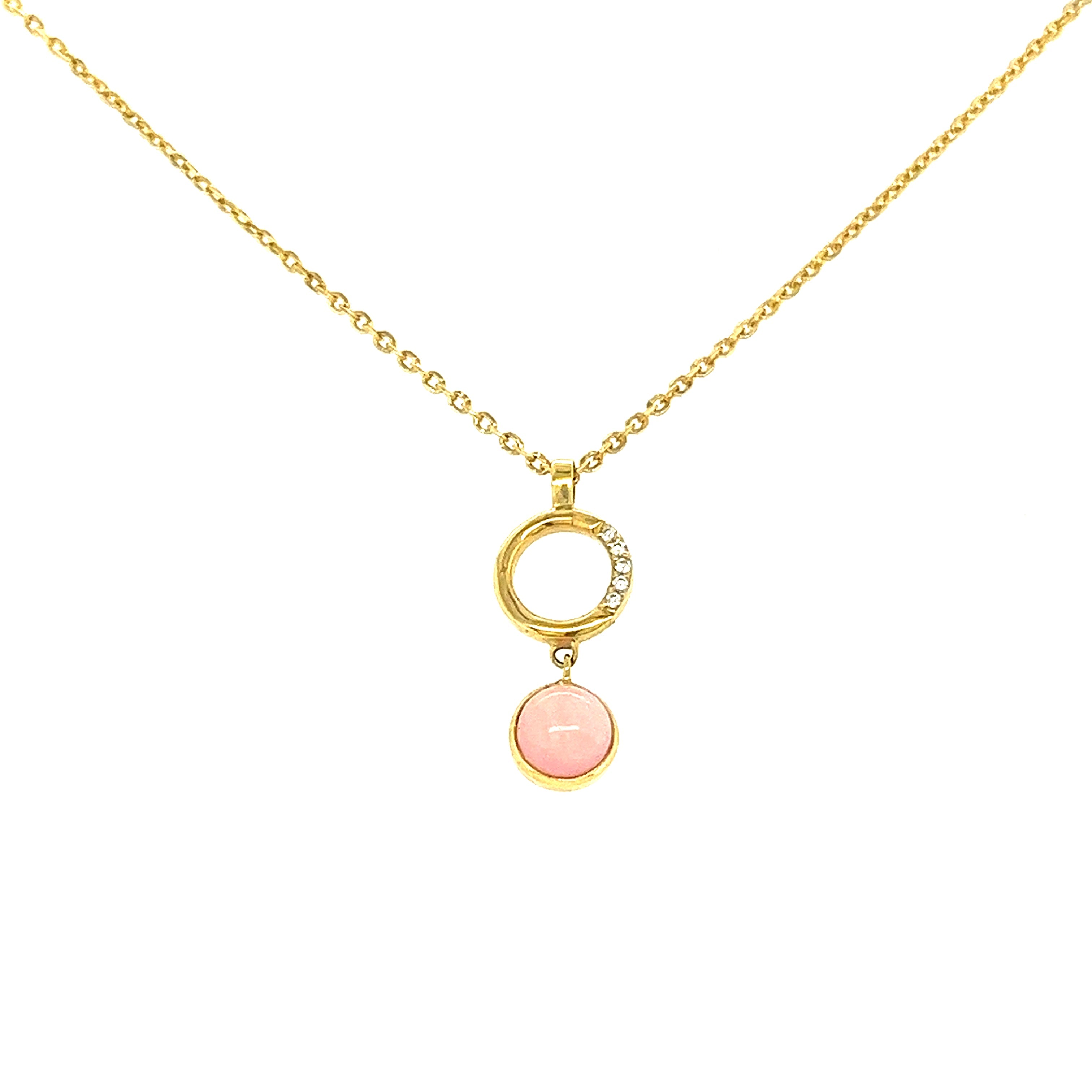 Pink Opal Diamond Necklace in 18K Yellow Gold  - S-P363S
