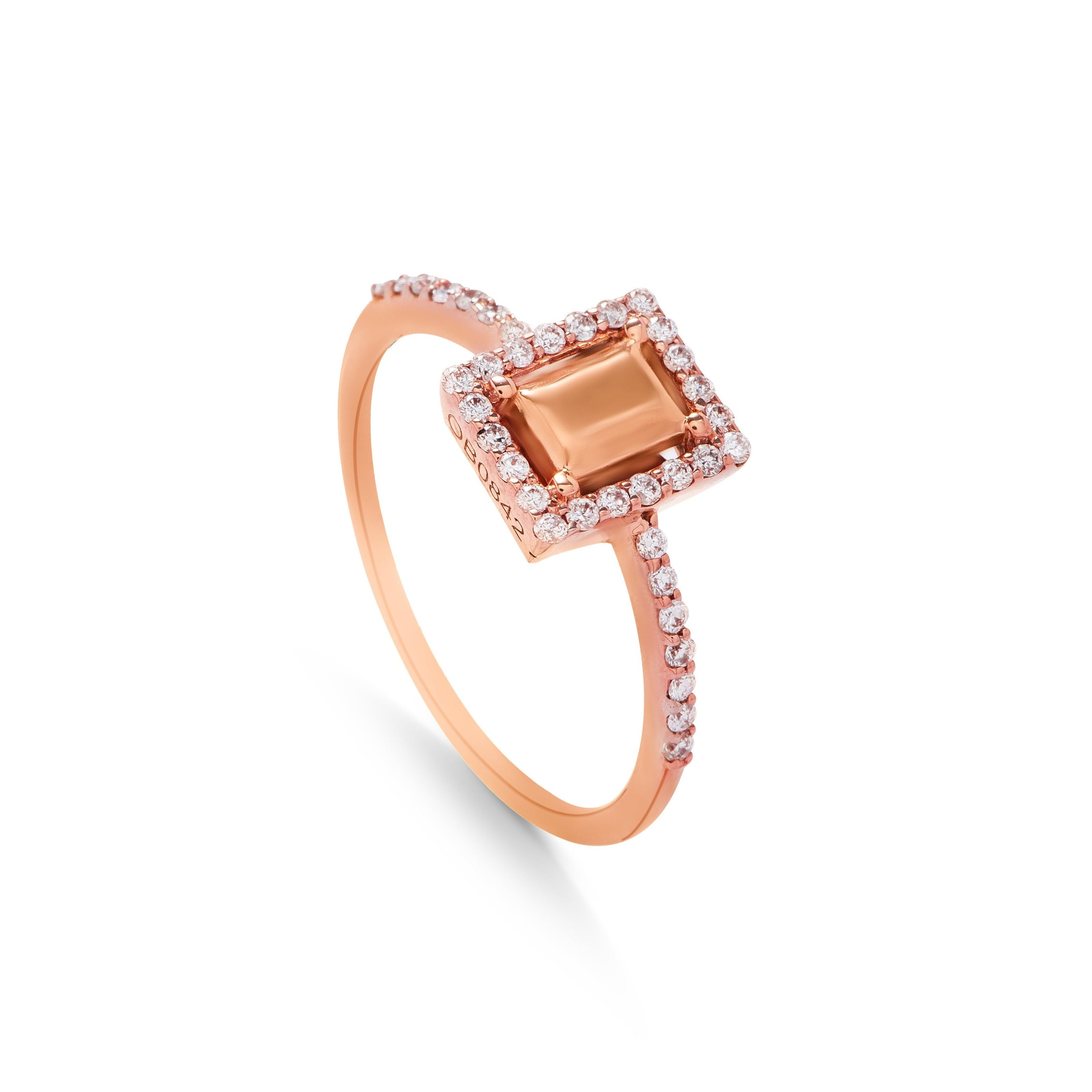 Half diamond ring with a square rounded with diamonds in 18k Rose Gold - S-R107
