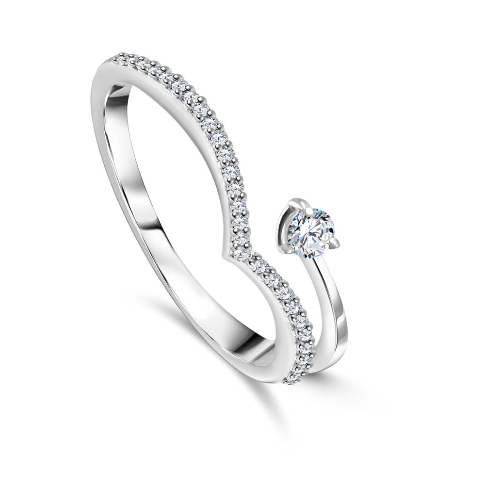 Classic double layer Diamond ring in 18k White Gold - S-R255S