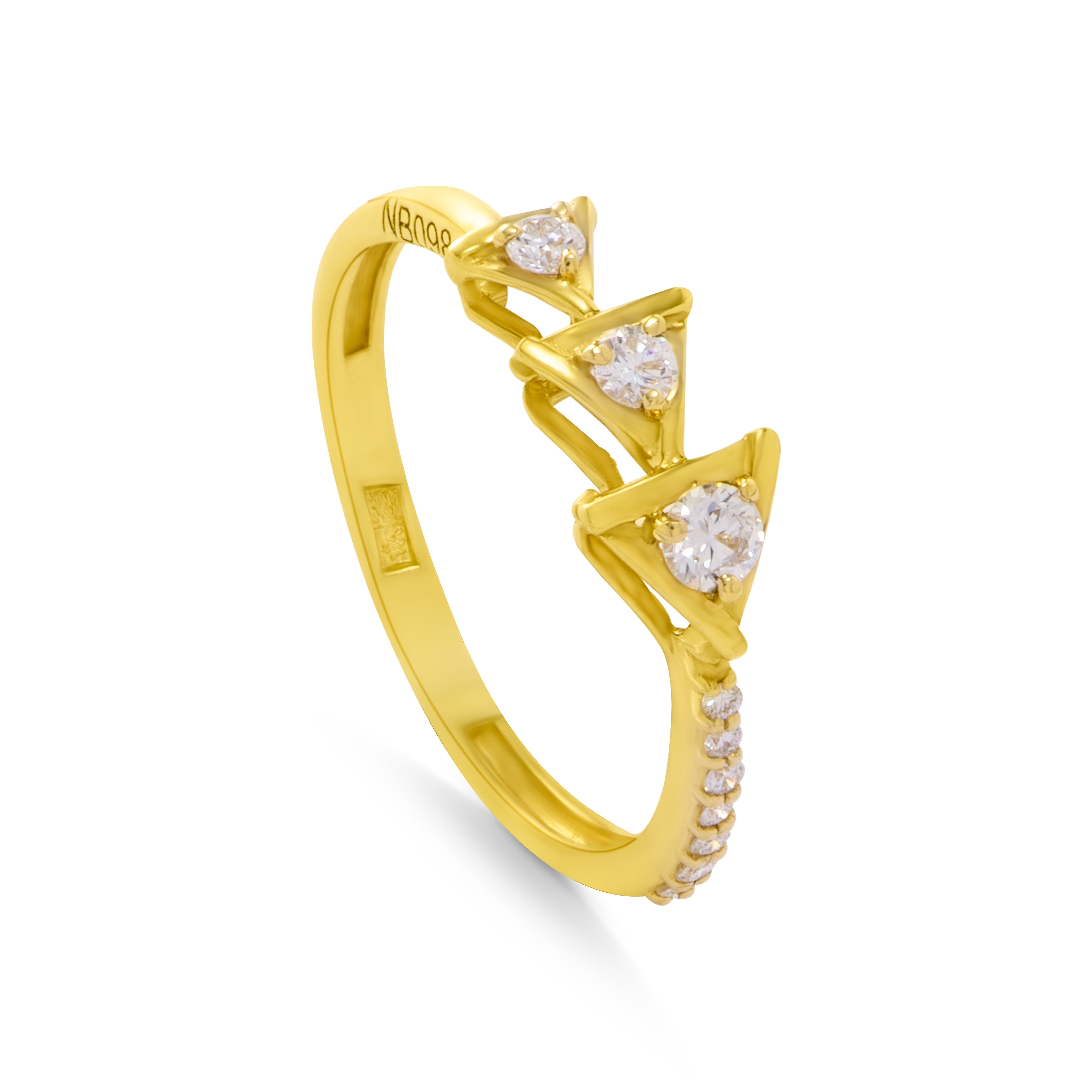 Diamond ring in a Triangles shape in 18k Yellow Gold - S-H12R