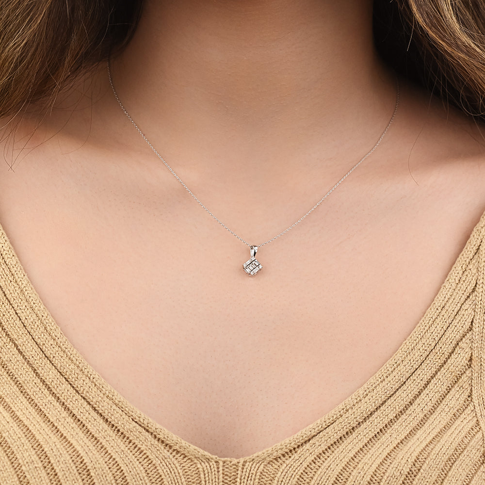 Dangling Baguette Pendant Diamond Necklace in 18k White gold - B-IPK404/J