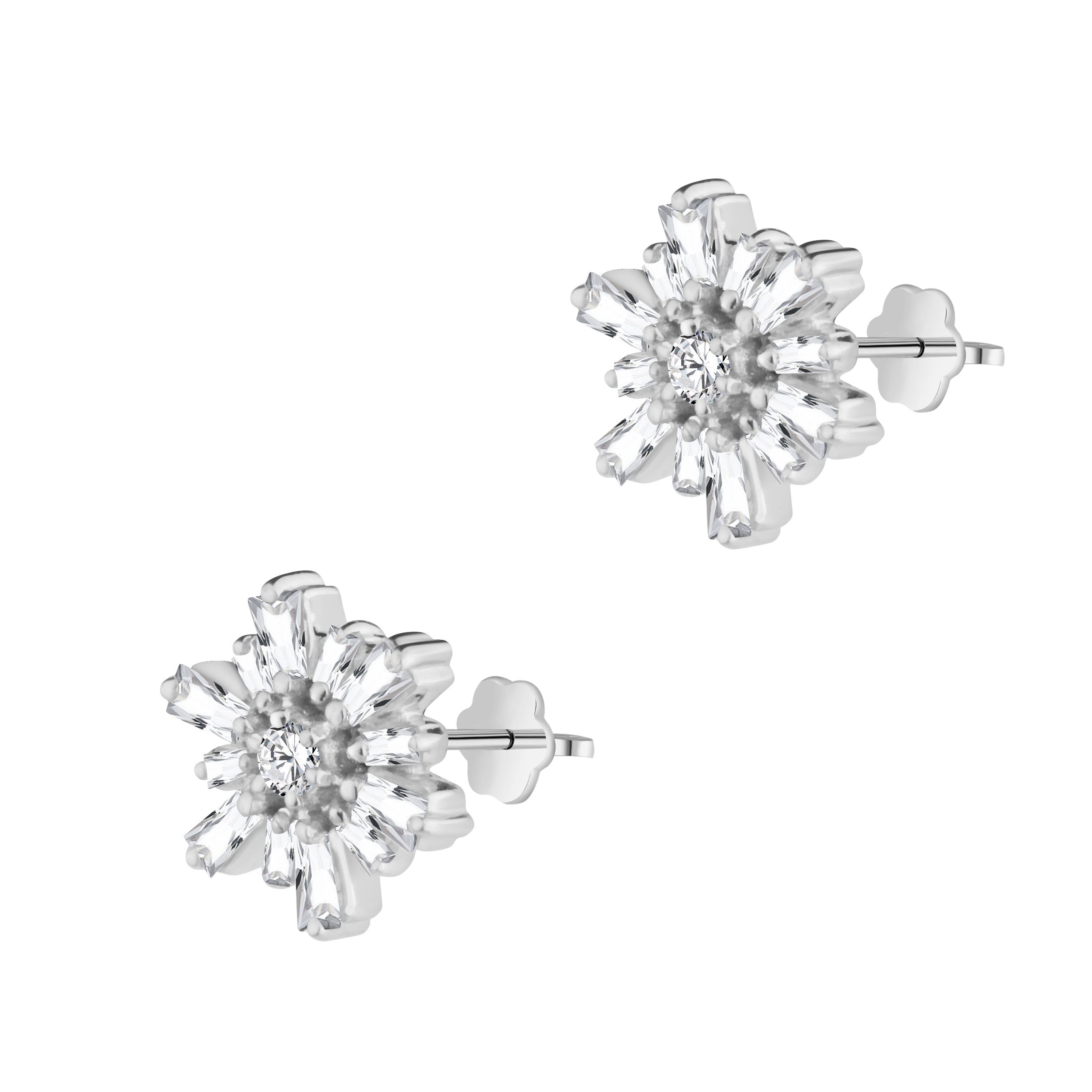 Diamond Floral Shaped Earring in 18K White gold - B-LINK728E