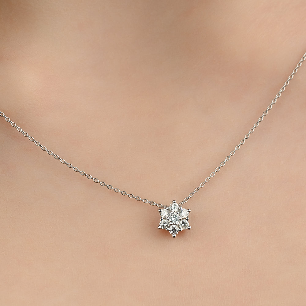 Flowral Shaped Diamond Necklace in 18k White gold - B-S-BG007P