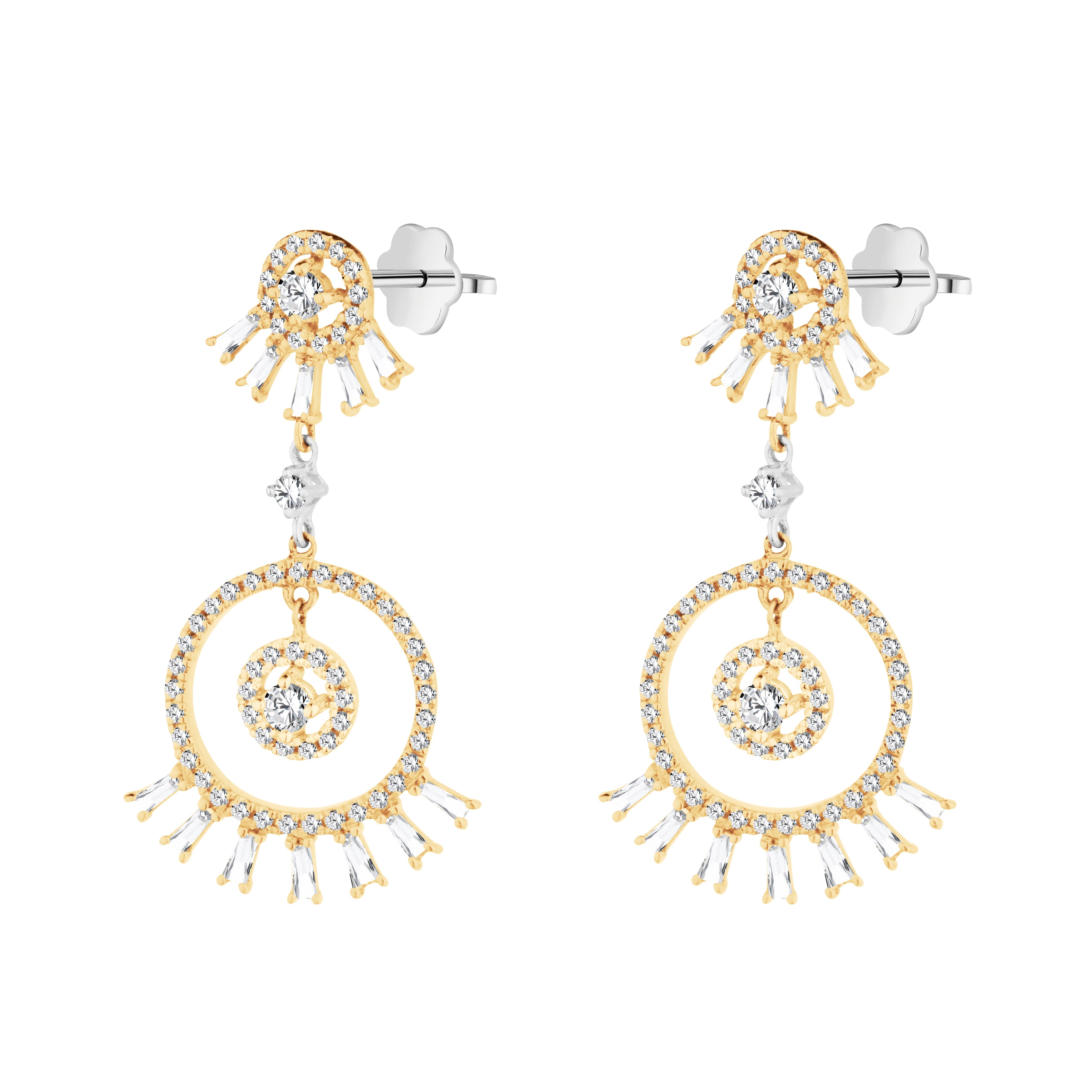 Shiny Dangling Diamond Earring in 18k White & Yellow gold - CN-0671-E