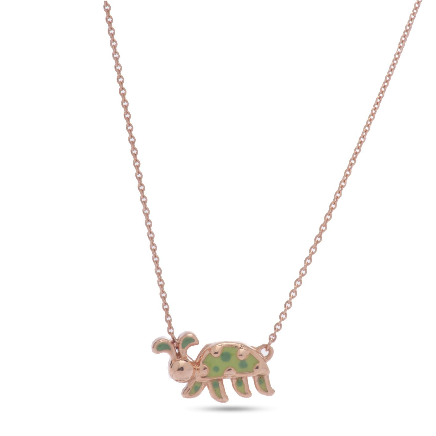 Kid's Green Turtle Unique Necklace in Yellow 18 K Gold - S-P88