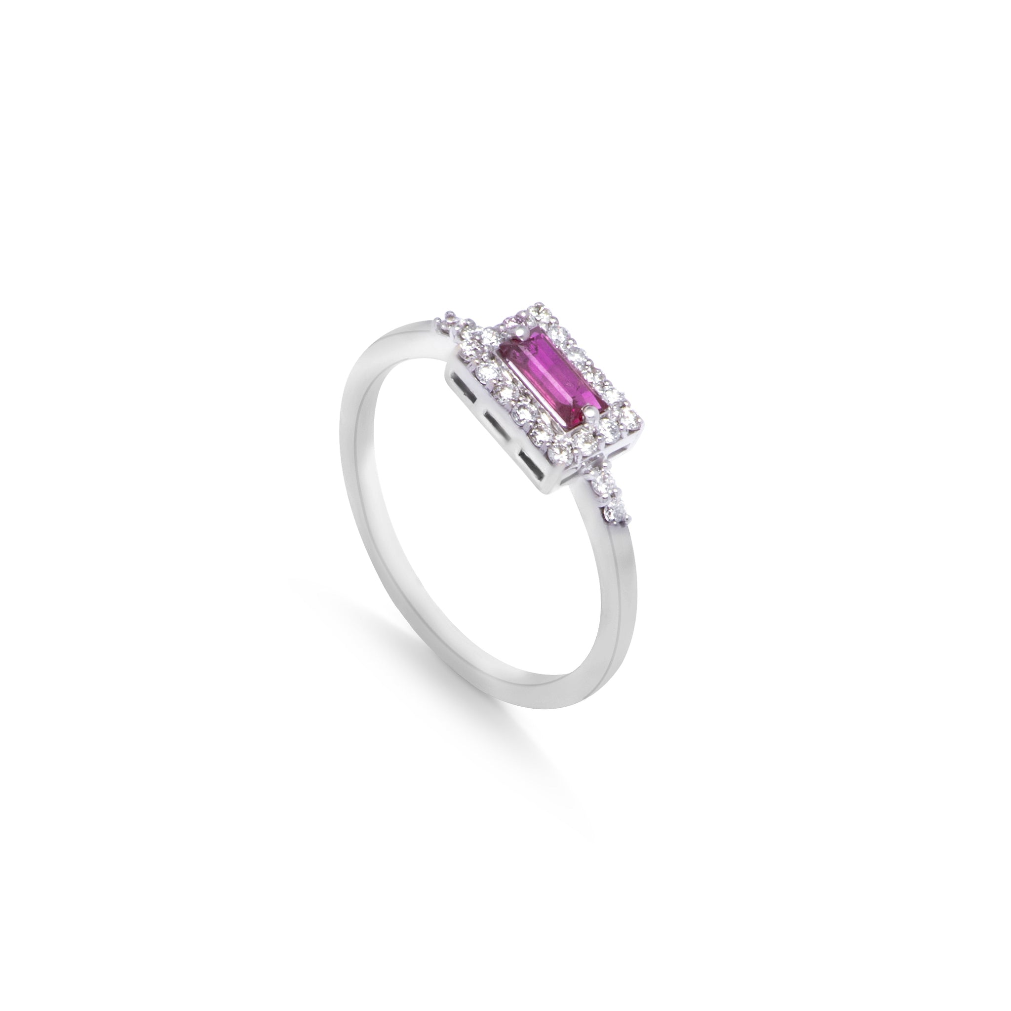 Pink amethyst Gemstone embedded in Diamond frame Ring in White 18K Gold -DR003904