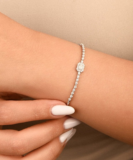 Classic Summer tennis Diamond Bracelet in 18k White gold - S-N052SB