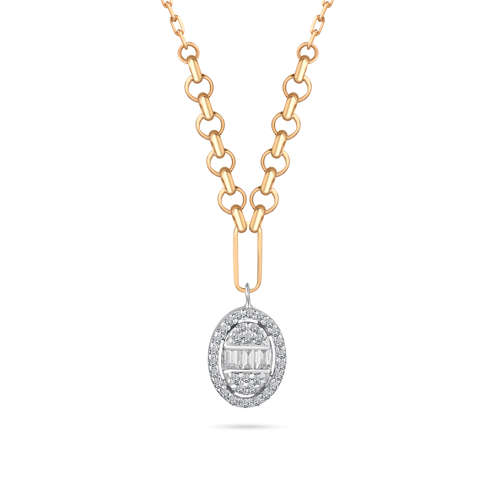 Dangling Baguette Diamond Circle Necklace in 18 K Rose Gold - HP145