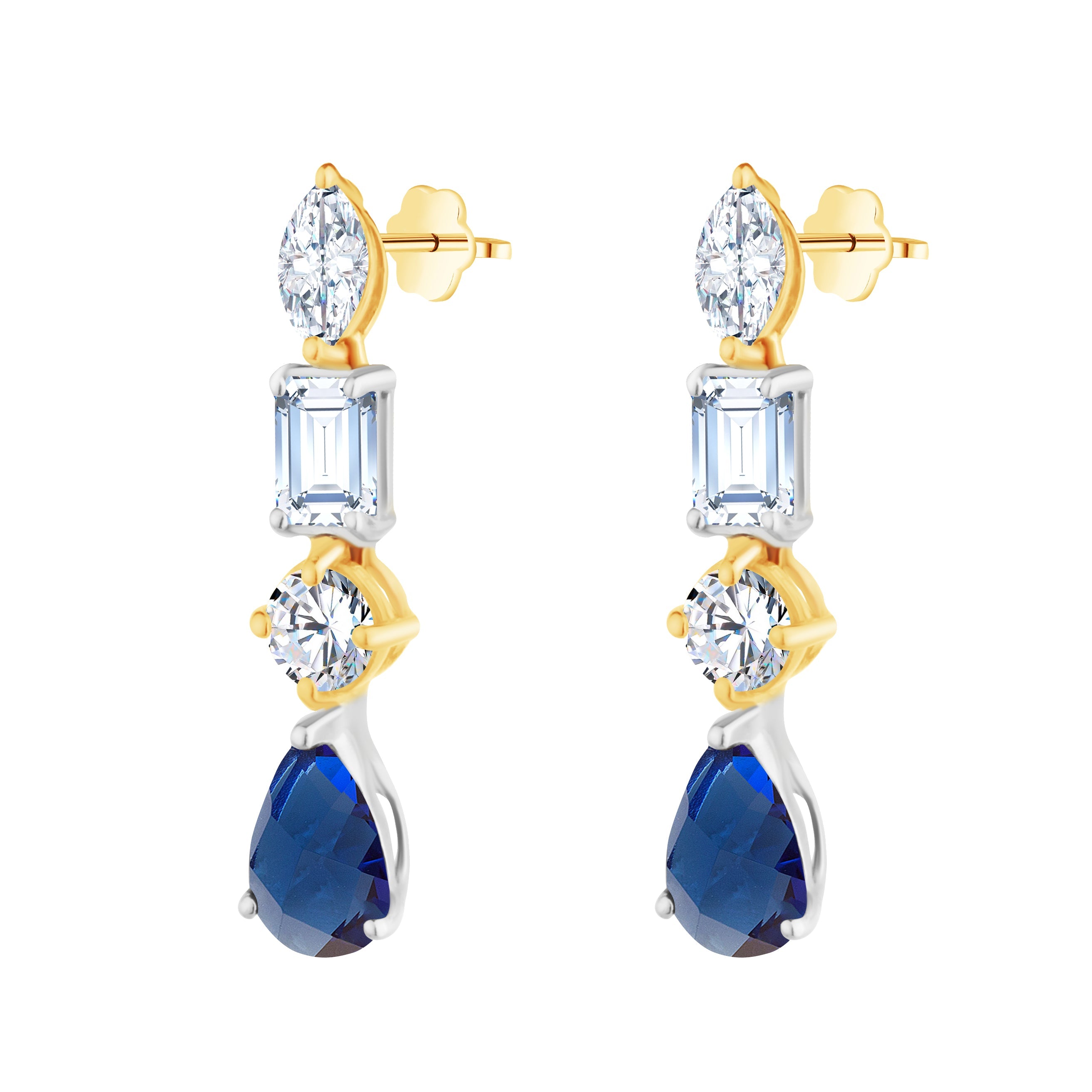 diamond Earring with a Dangling sapphire stone in 18K White & Yellow gold - I-X030E