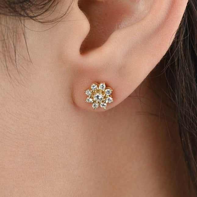 Diamond Floral Shaped Earring in 18K Yellow gold - IPK401E