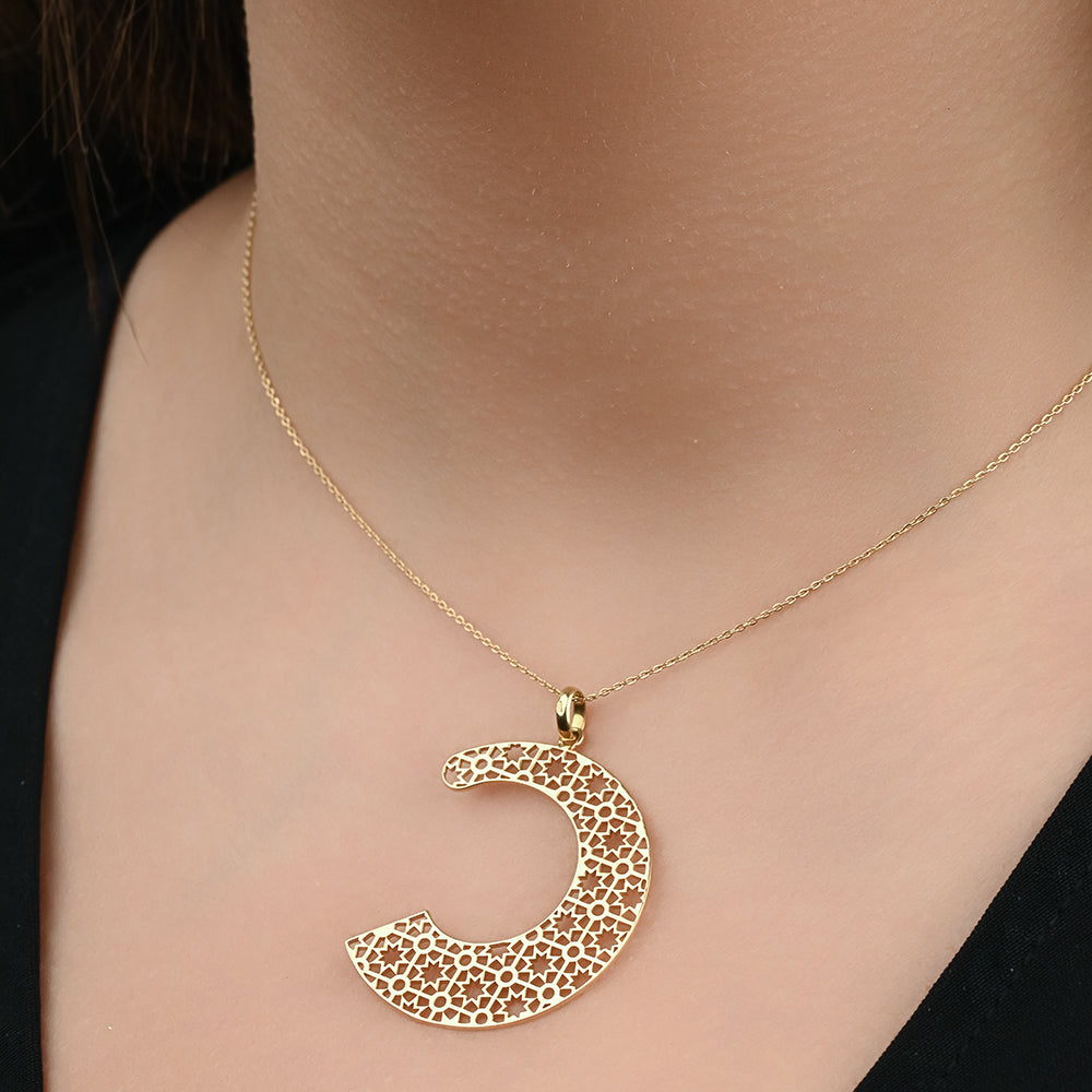 Islamic Hilal Necklace in a Perfect Shape in 18K Yellow Gold - J-H010PC