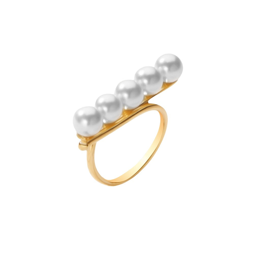 Lined  Simple Pearl Ring in 18K Yellow Gold / J-R007C