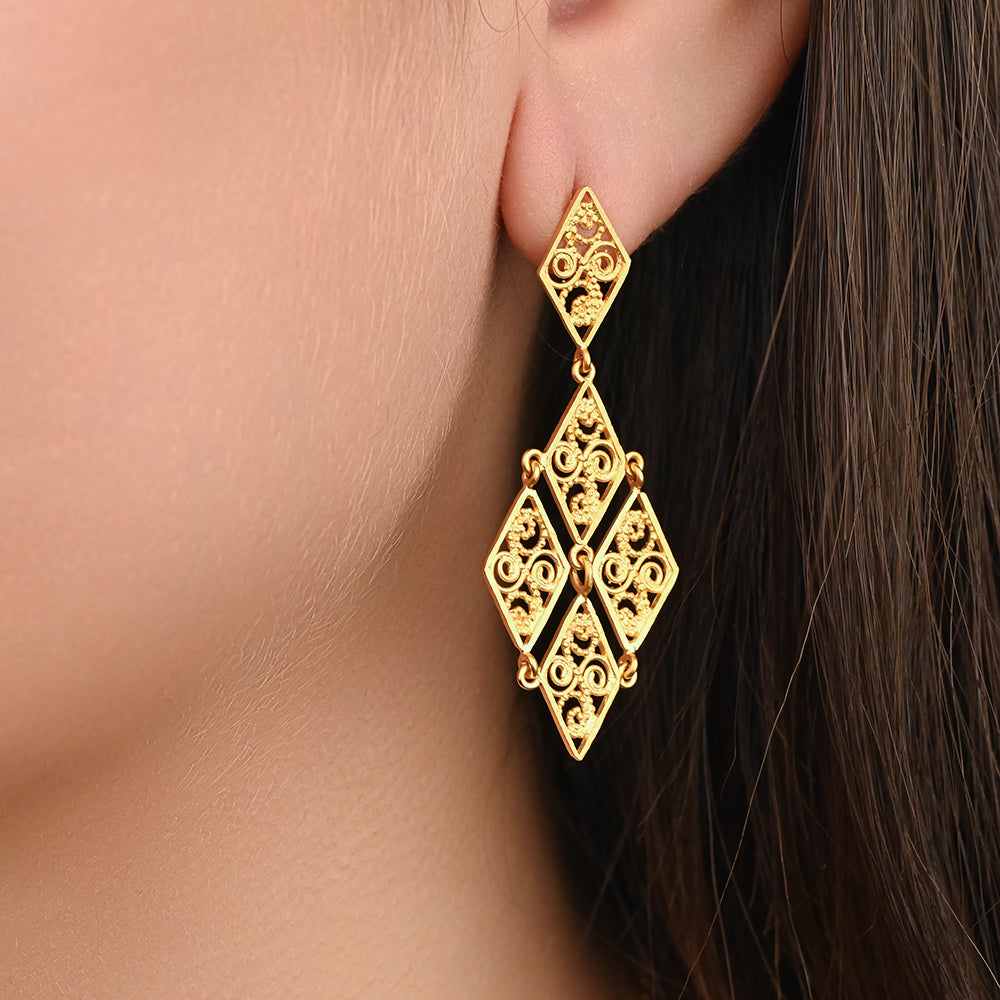 18K Gold Earring in FILIGREE Rhombus - K-E057G