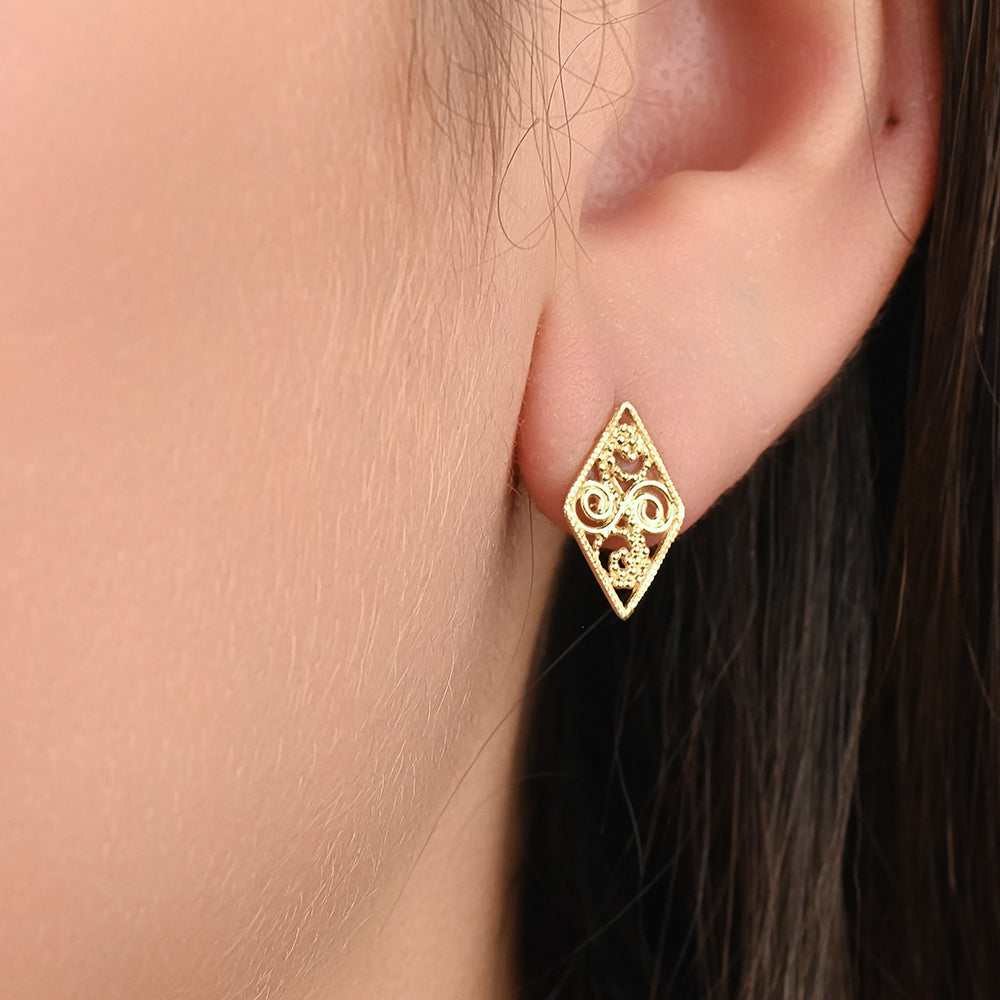 18K Gold Earring in FILIGREE Rhombus - K-E067G
