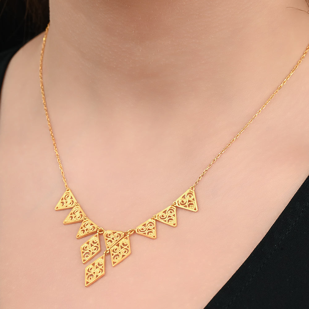18K Gold Necklace in FILIGREE Rhombus - K-N024G