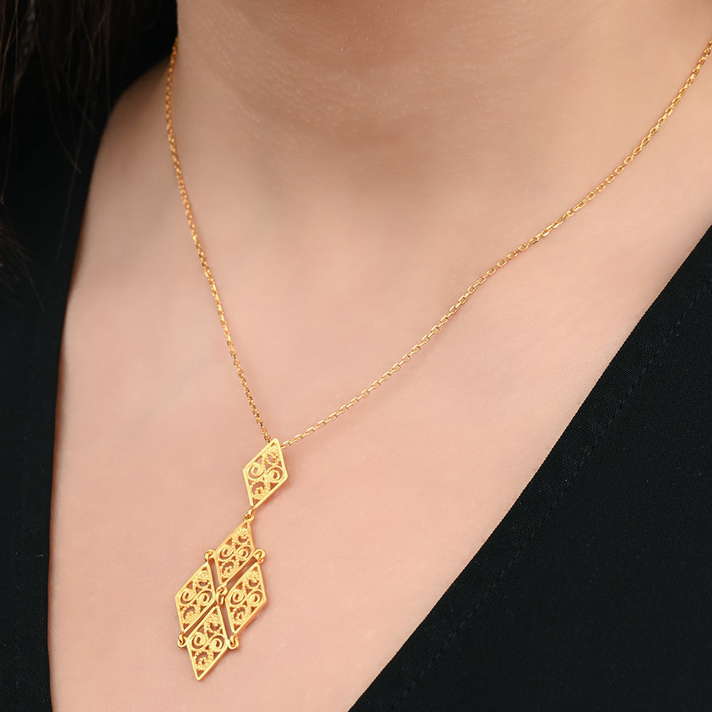 18K Gold Necklace in FILIGREE Rhombus - K-P121G