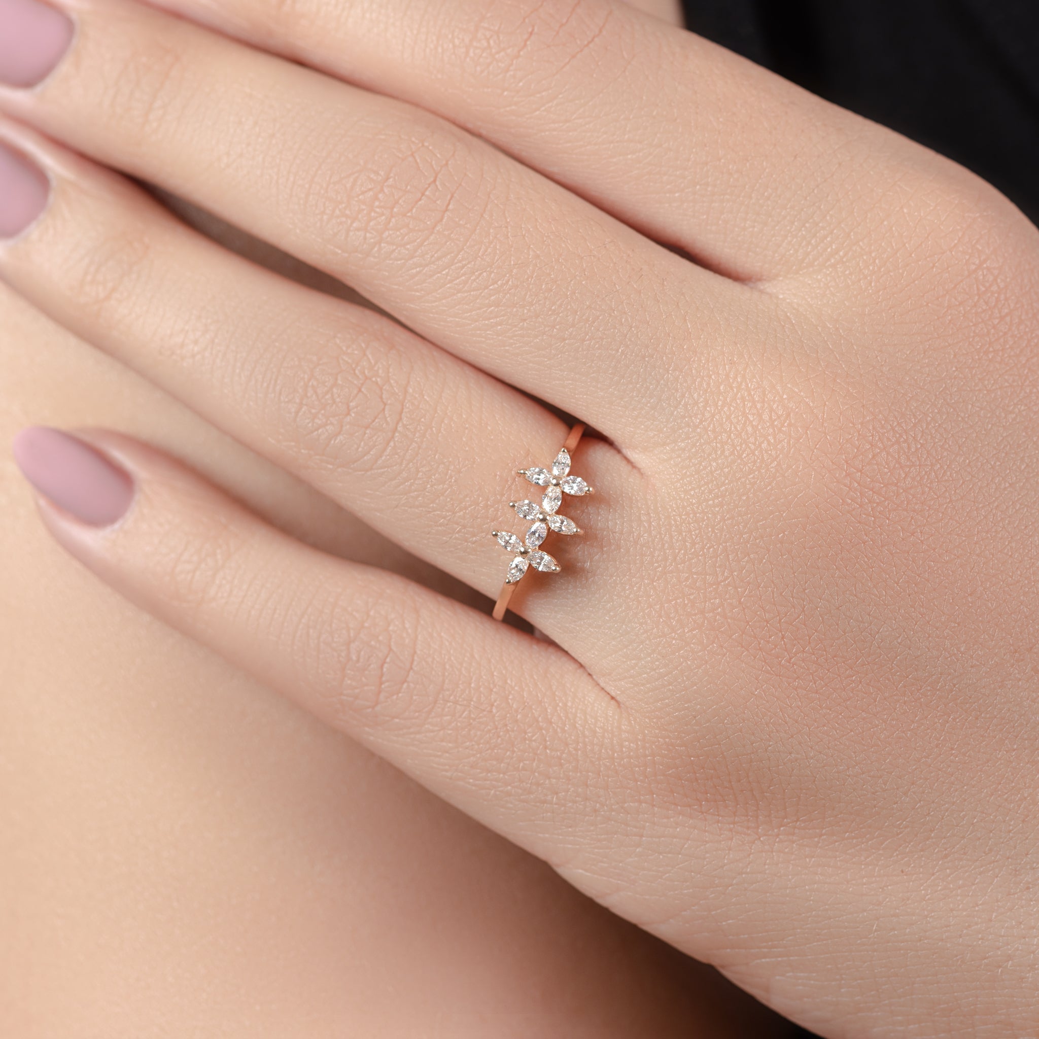 3 Diamond Flowers simple Ring in Rose 18K Gold -LB1180-2/1