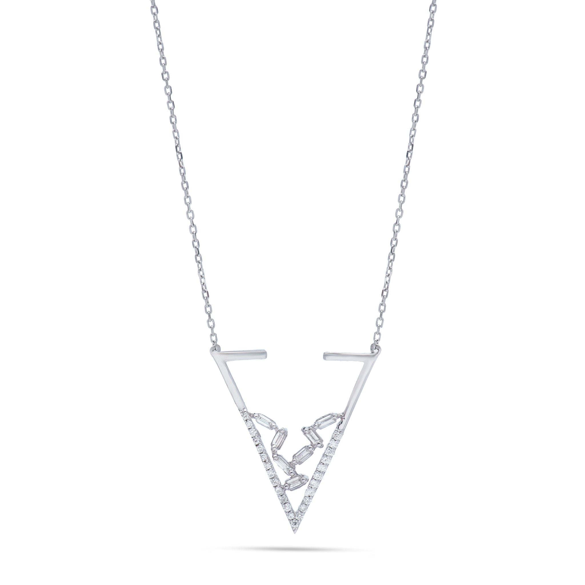 Unique Diamond Triangle with Leaves necklace in white 18K Gold - SIR1227