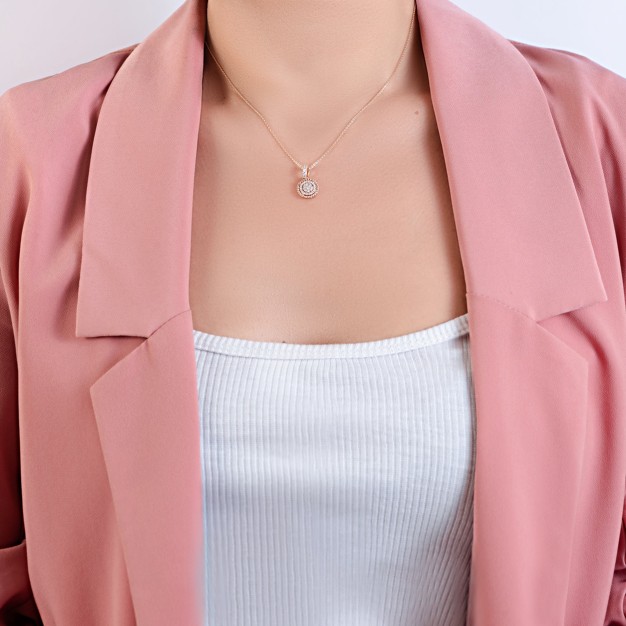 Dangling Round Sun Pendant Necklace in Rose 18K Gold - SIR1545