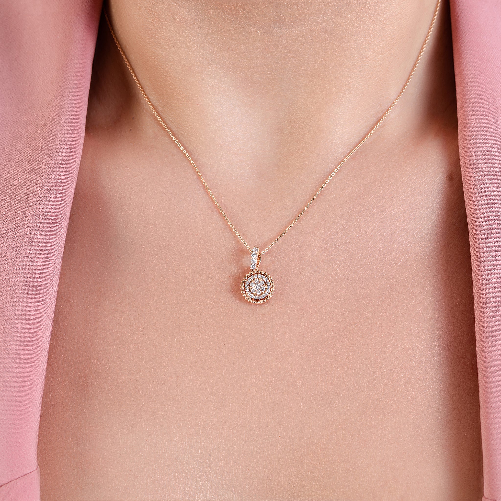 Dangling Round Sun Pendant Necklace in Rose 18K Gold - SIR1545