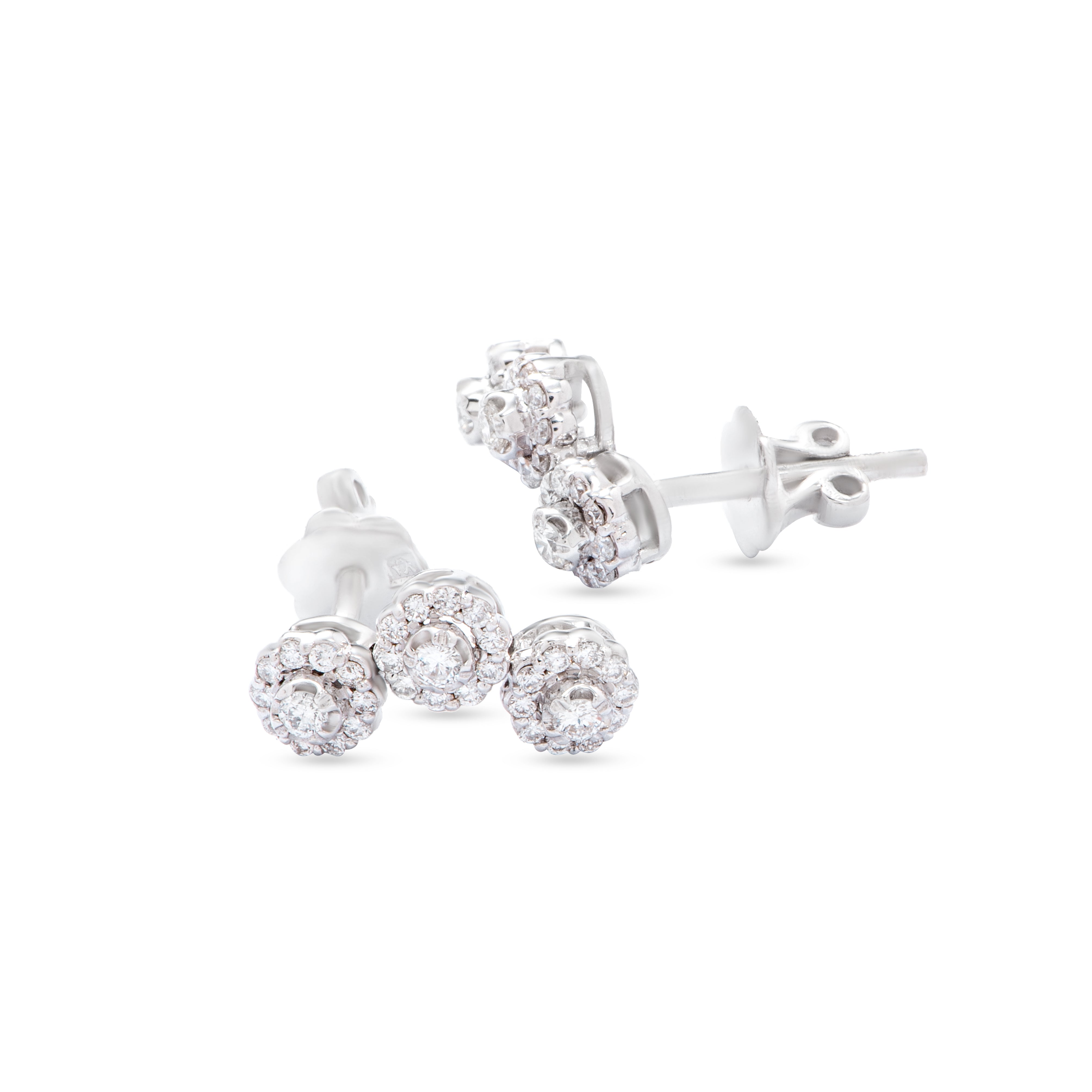 Shiny 3 Linked Round Diamonds Earring in White 18 K Gold - SIR654