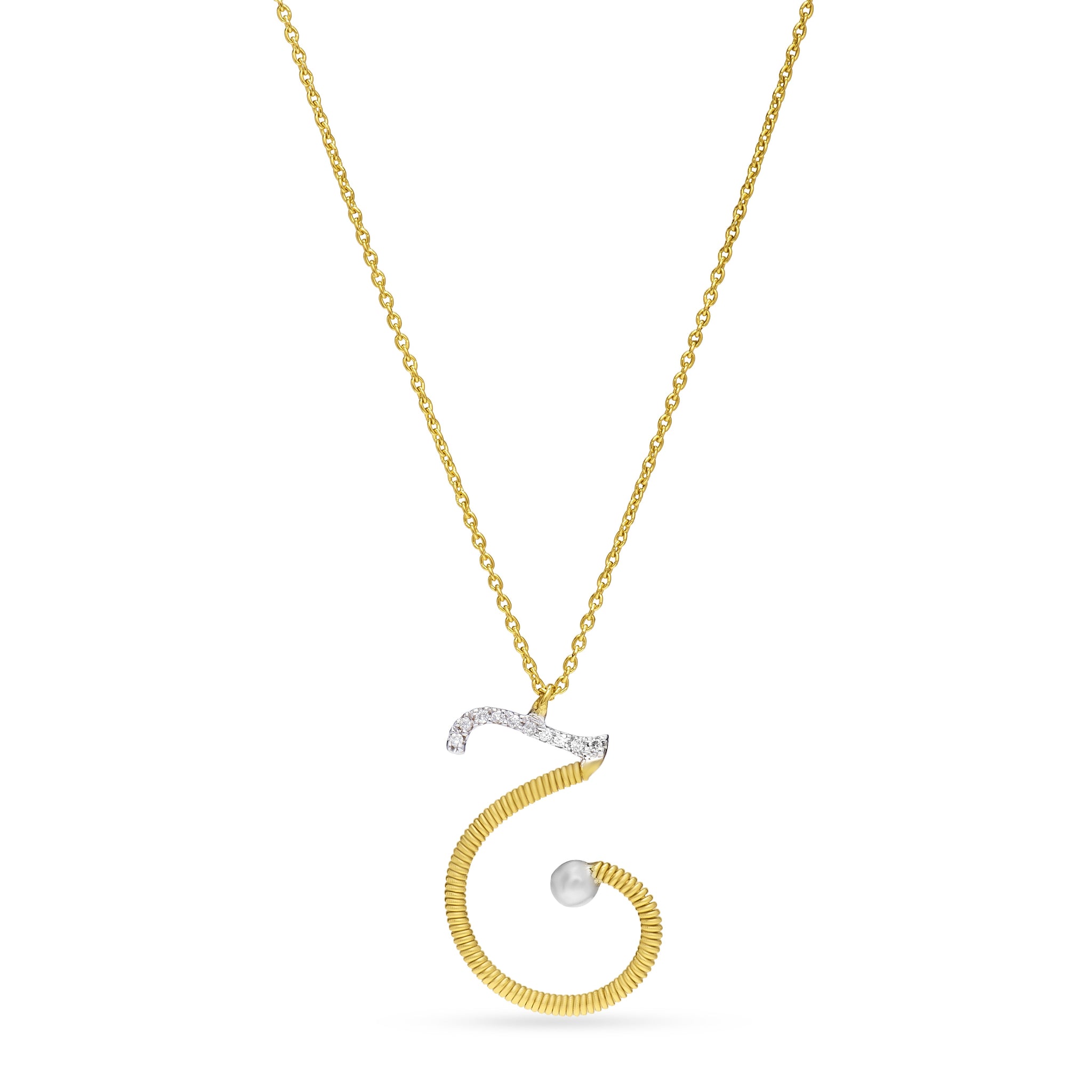 Shiny Letter Geem Gold and Diamond  Necklace in Yellow 18 K Gold - SIR1702