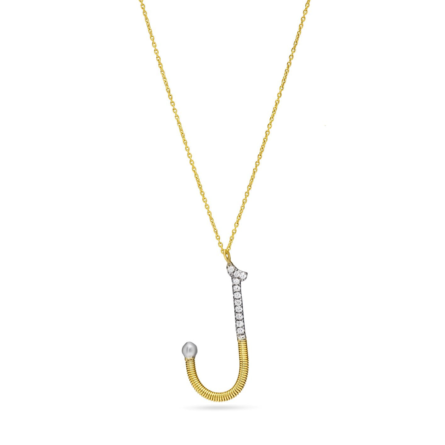 Shiny Letter J Gold and Diamond  Necklace in Yellow 18 K Gold - MB2714/1