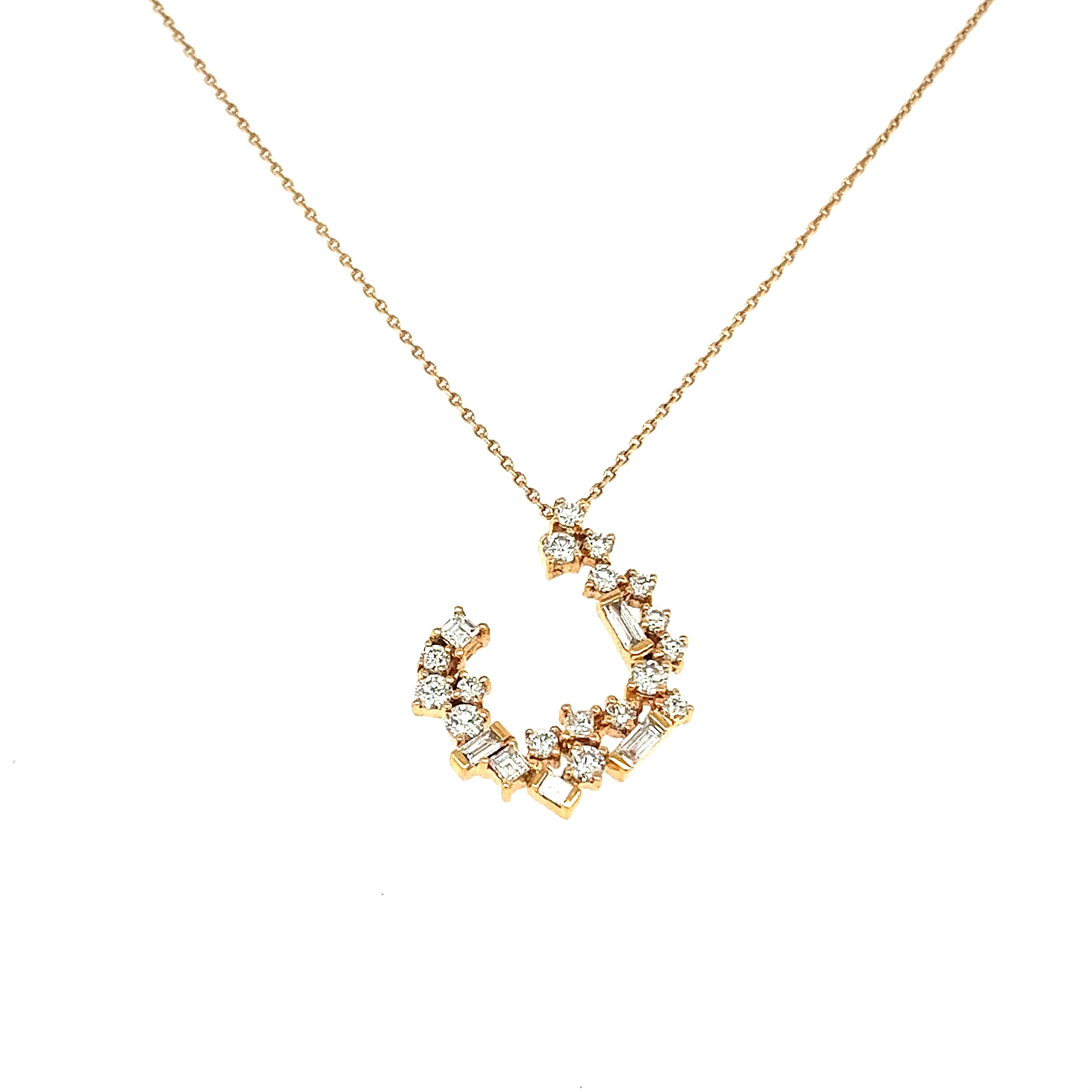 Dangling Geometrical Shaped Multi Diamonds Necklace in 18K Rose Gold - SIR641P