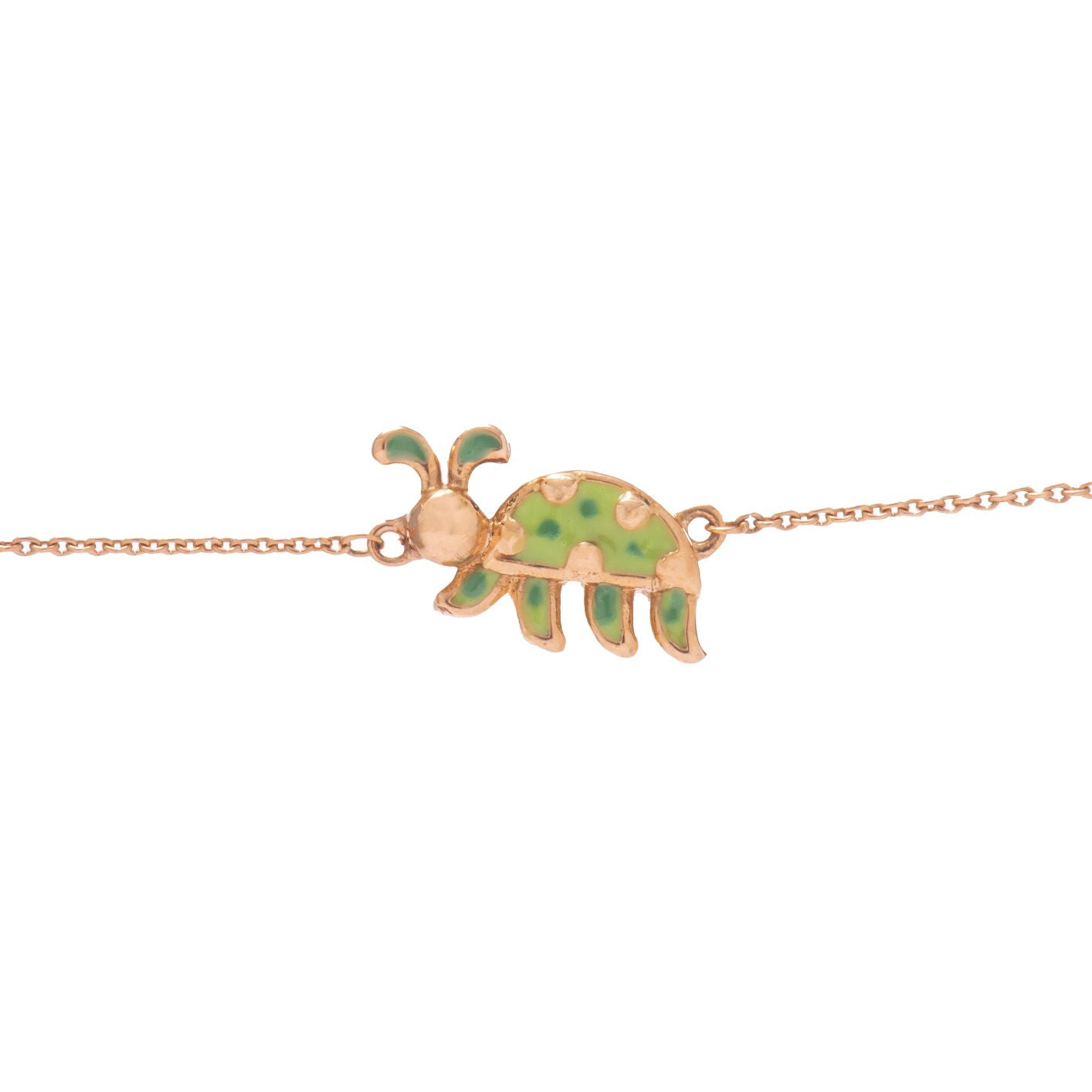 Kid's Green Turtle Unique Bracelet in Yellow 18 K Gold - S-P88B
