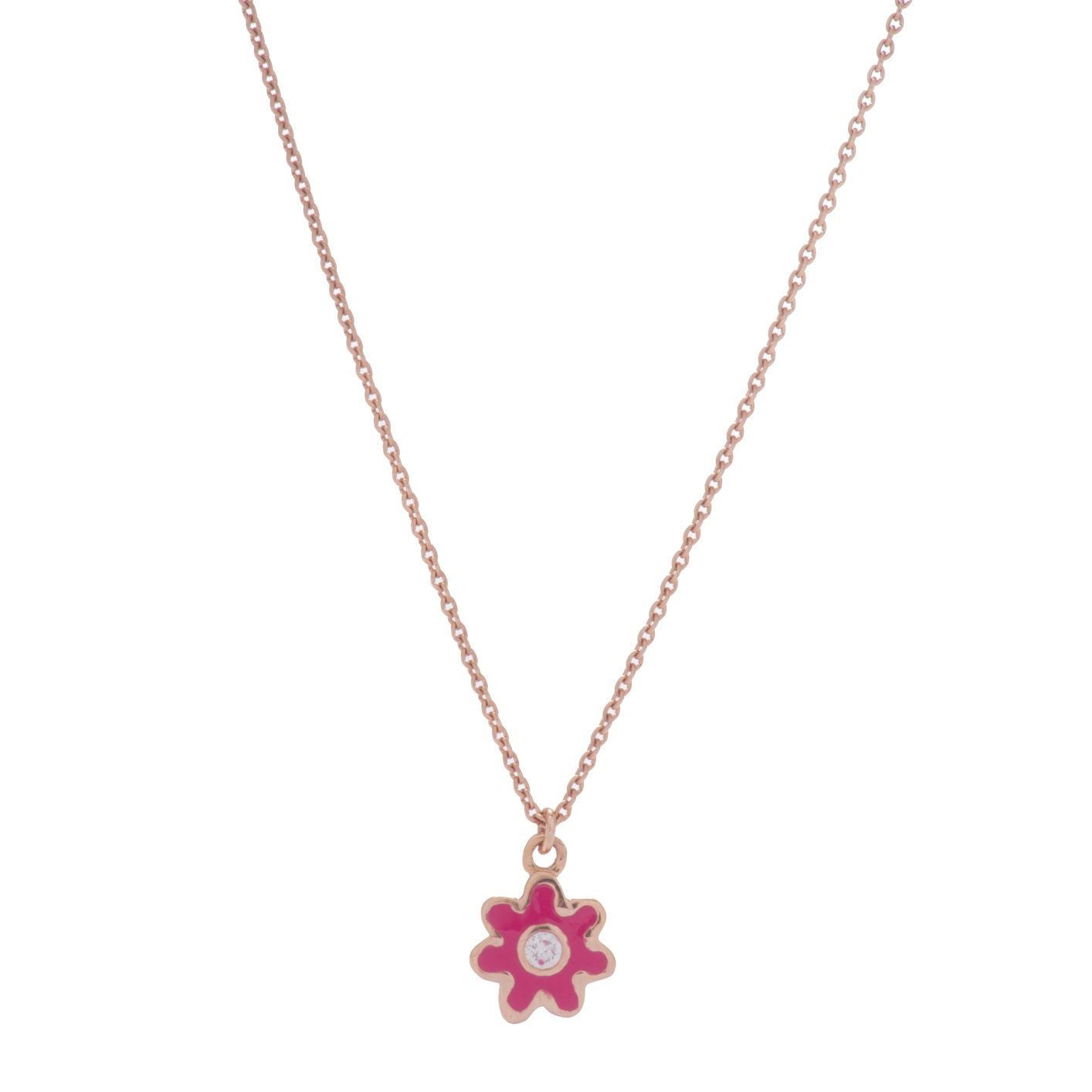 Kid's Pink Flower Shaped Necklace in Yellow 18 K Gold - NB0893