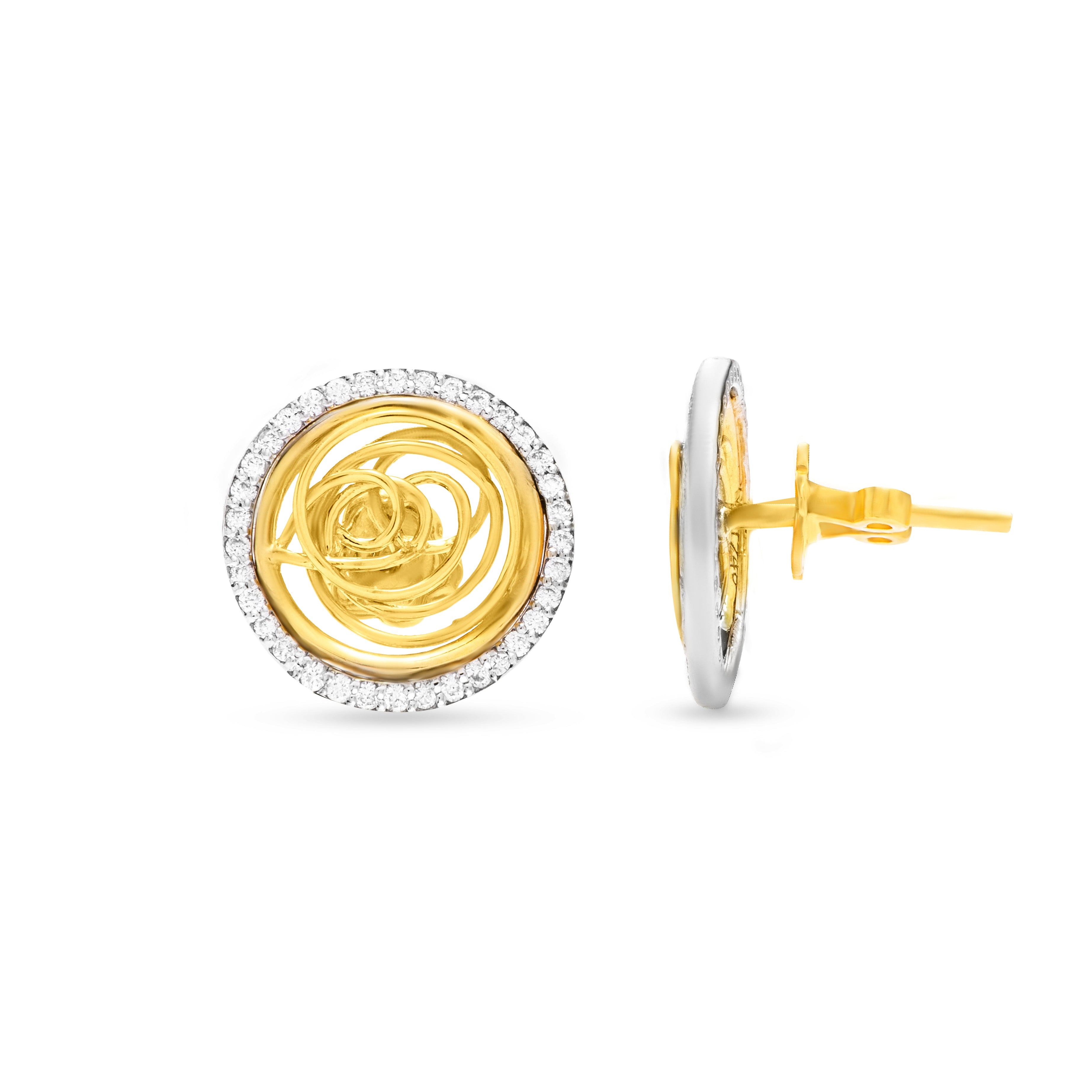 Spiral Shinny Tirette Diamond Earring in Yellow 18K Gold - SIR1012ED