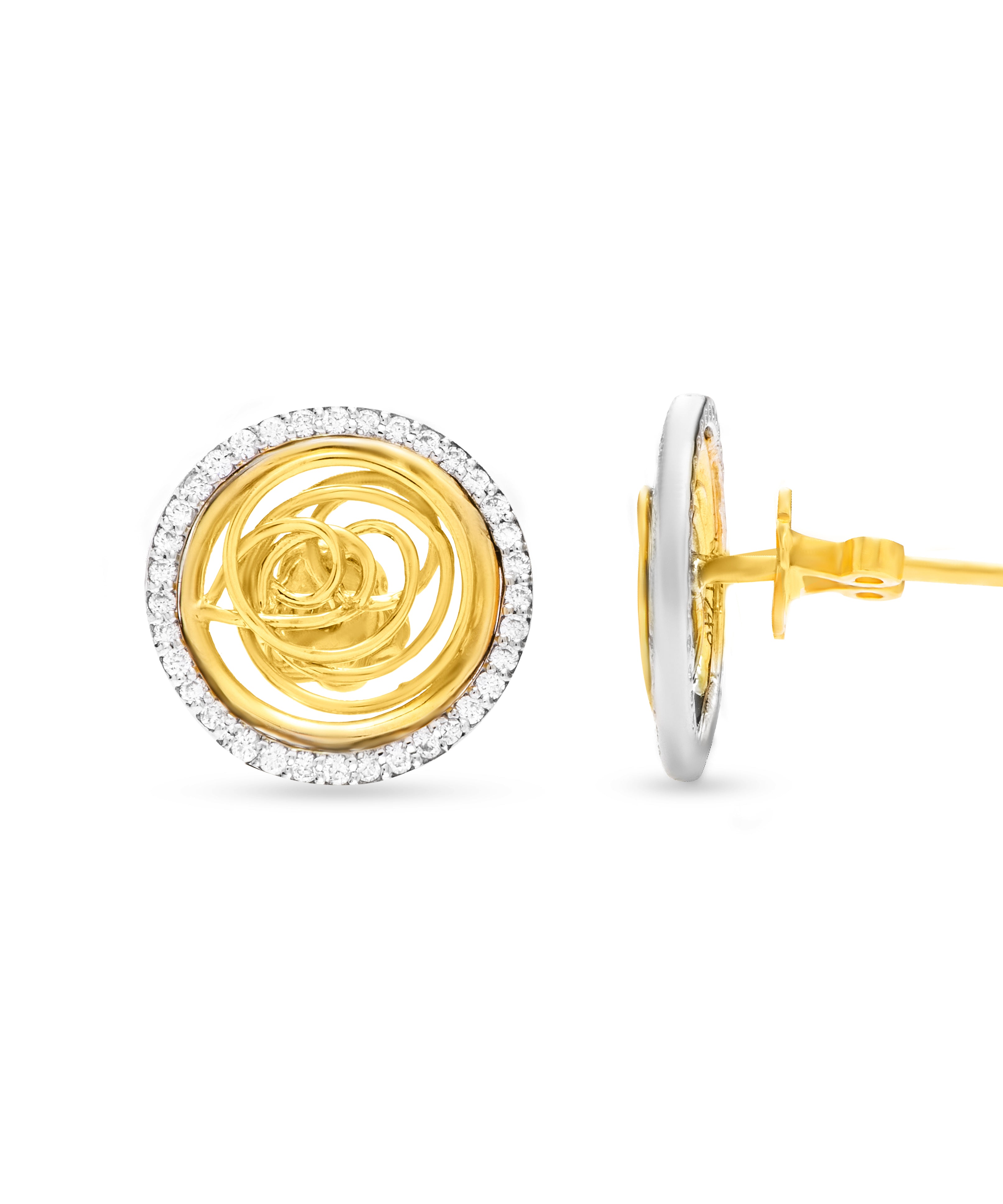 Spiral Shinny Tirette Diamond Earring in Yellow 18K Gold - SIR1012ED