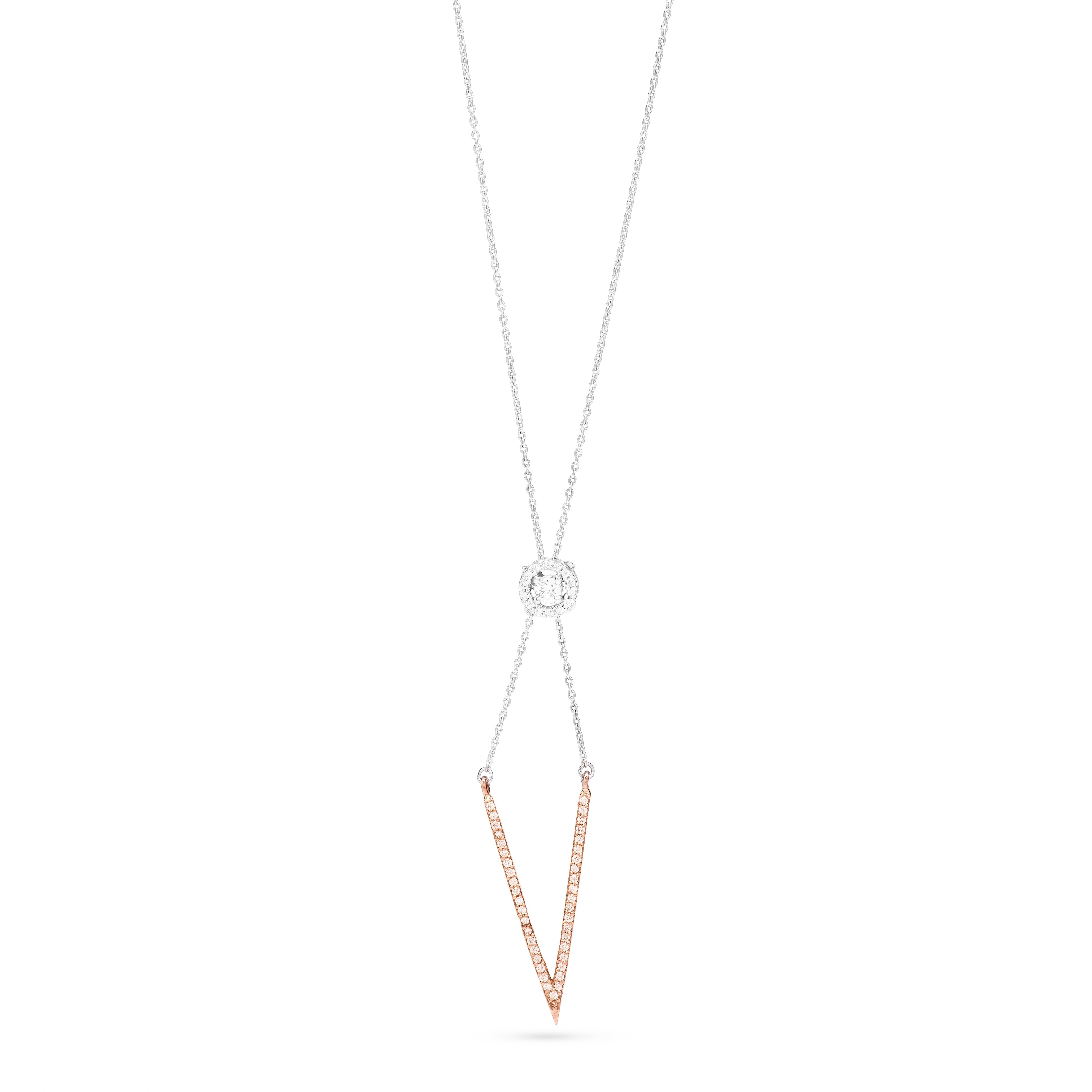 Adjustable Length with Dangling Golden Arrow Diamond Necklace in White 18 K Gold - SIR1087
