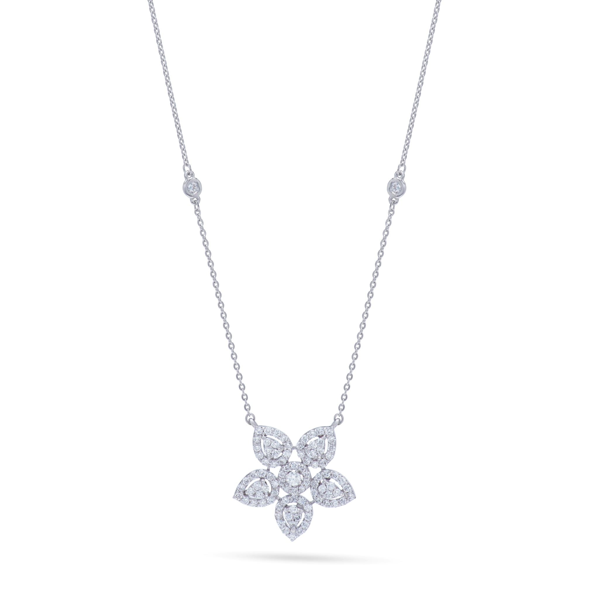 Unique Multifloral Diamond necklace in white 18K Gold -nb1259
