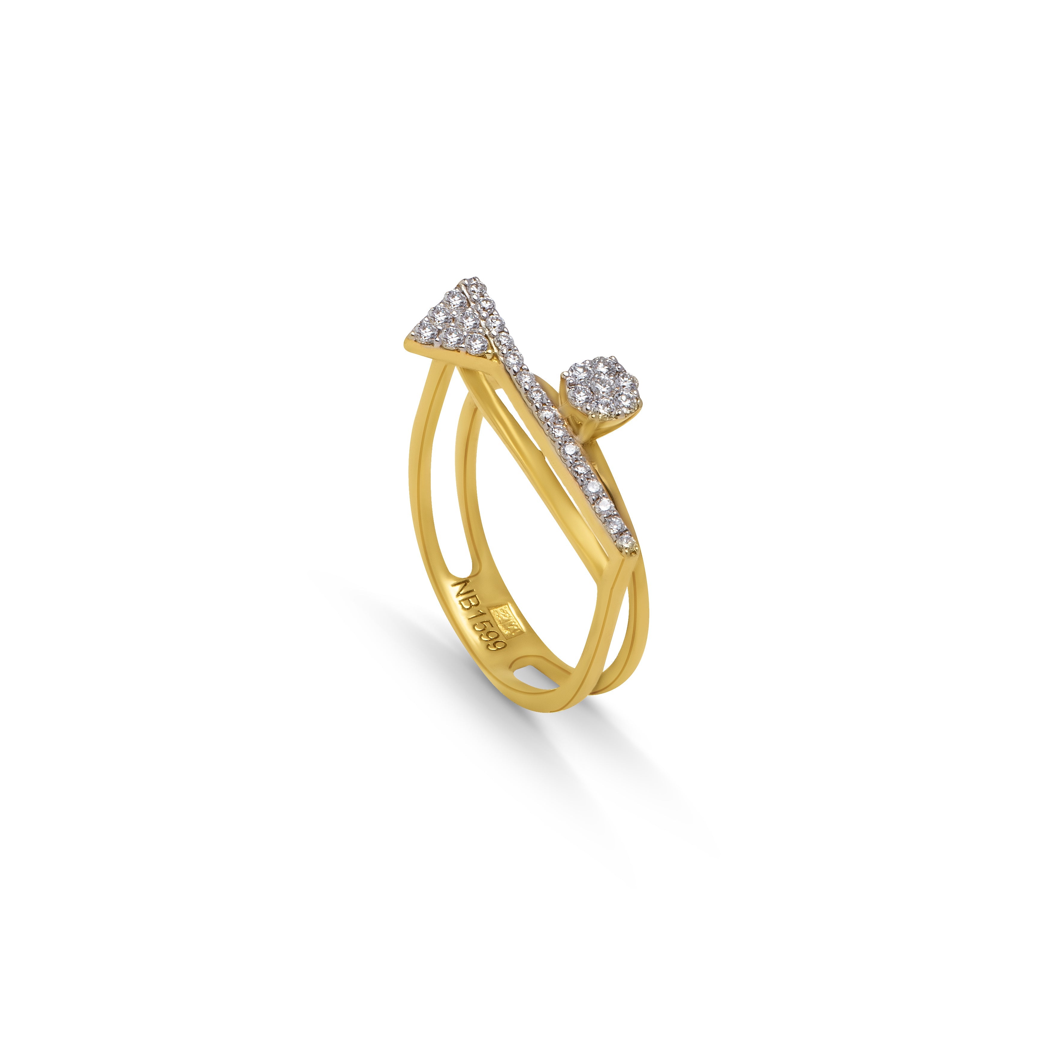 Geometric Arrow and beam diamond Ring in Yellow 18K Gold - SIR1506R