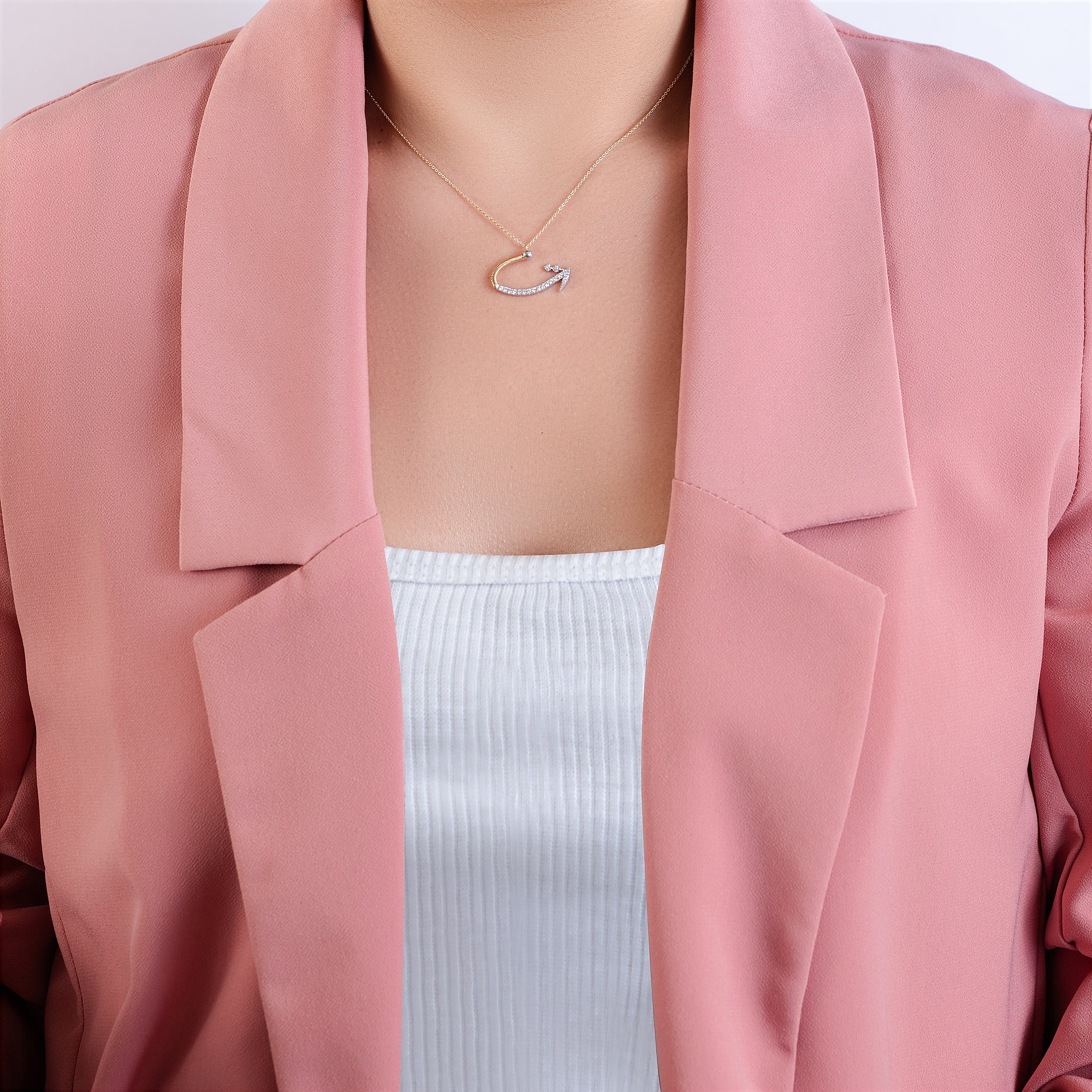 Shiny Letter Taa' Gold and Diamond  Necklace in Yellow 18 K Gold - SIR1701