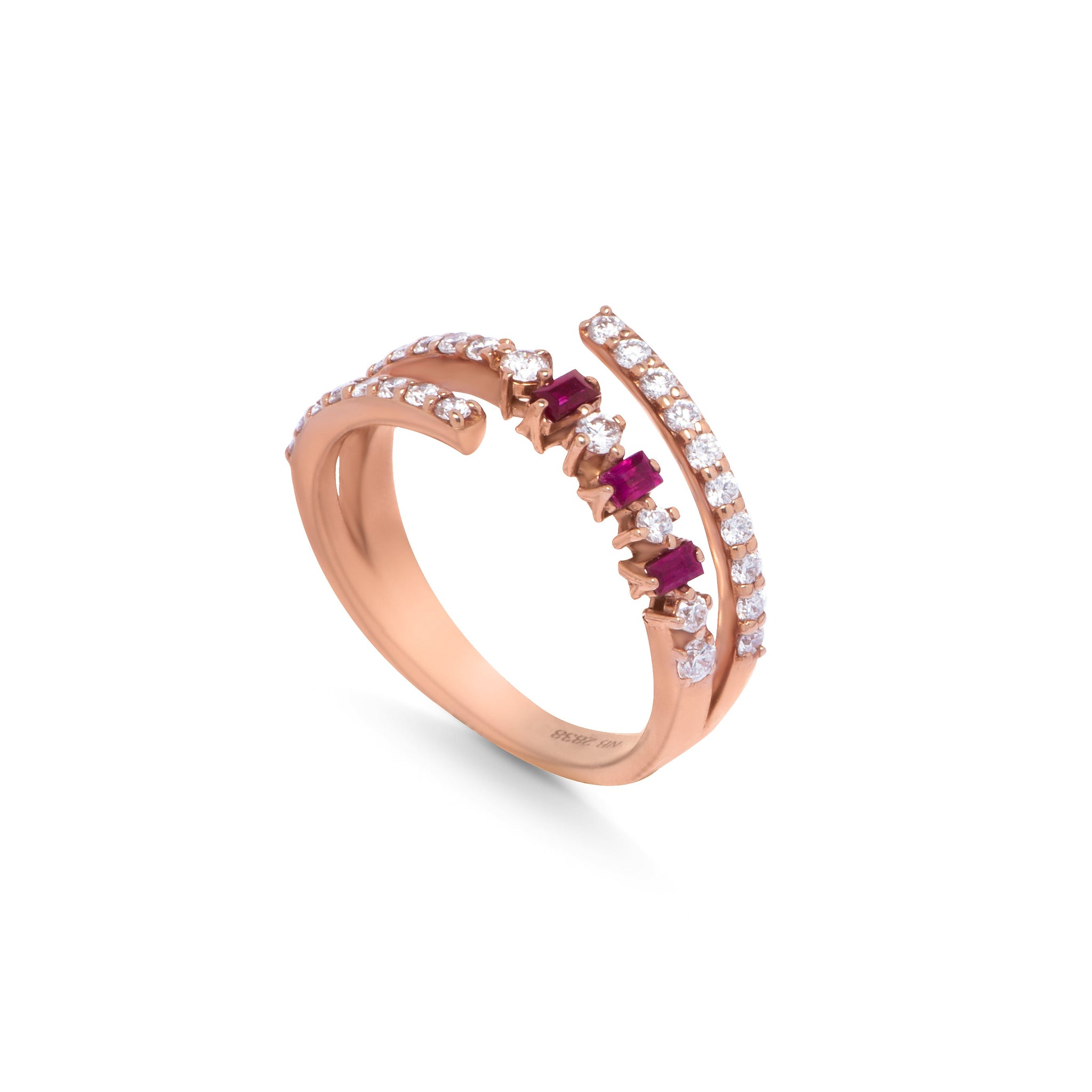 Rounded Ruby Diamond Ring in 18K Gold - S-R88