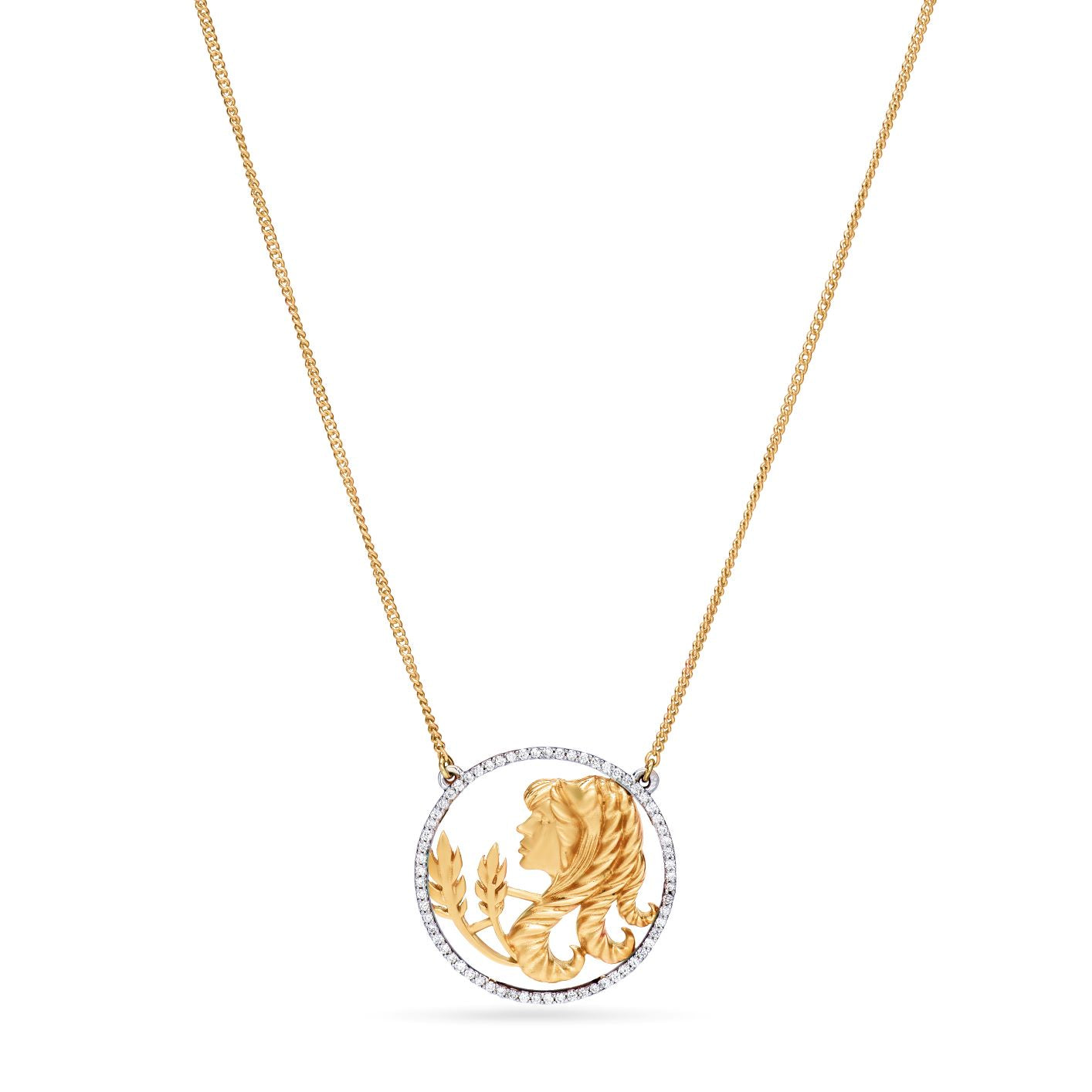 Greek Virgo Zodiac Sign Gold  Necklace in Yellow 18 K Gold - FSPN001E