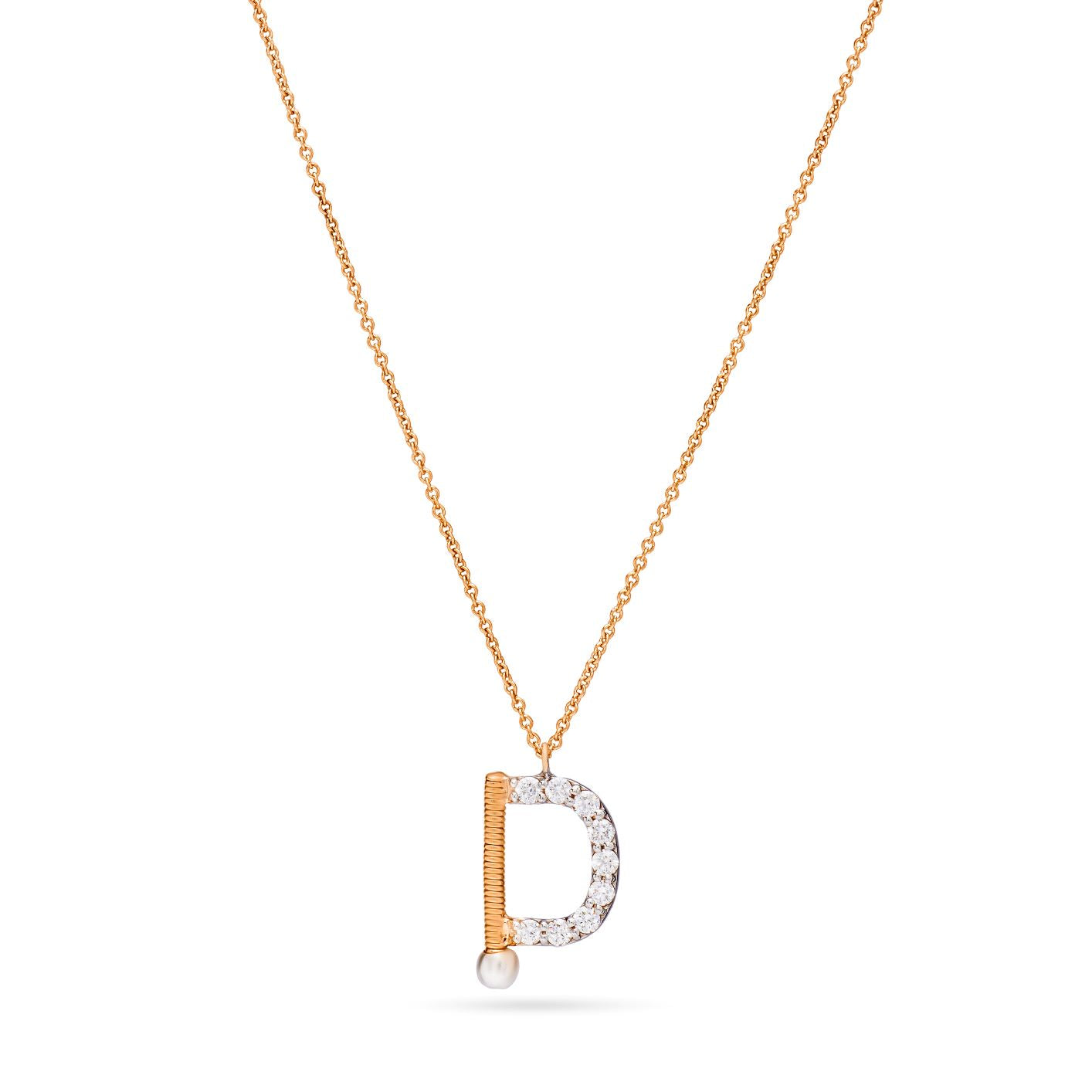 Shiny Letter D Gold and Diamond  Necklace in Rose 18 K Gold - SIR1676B