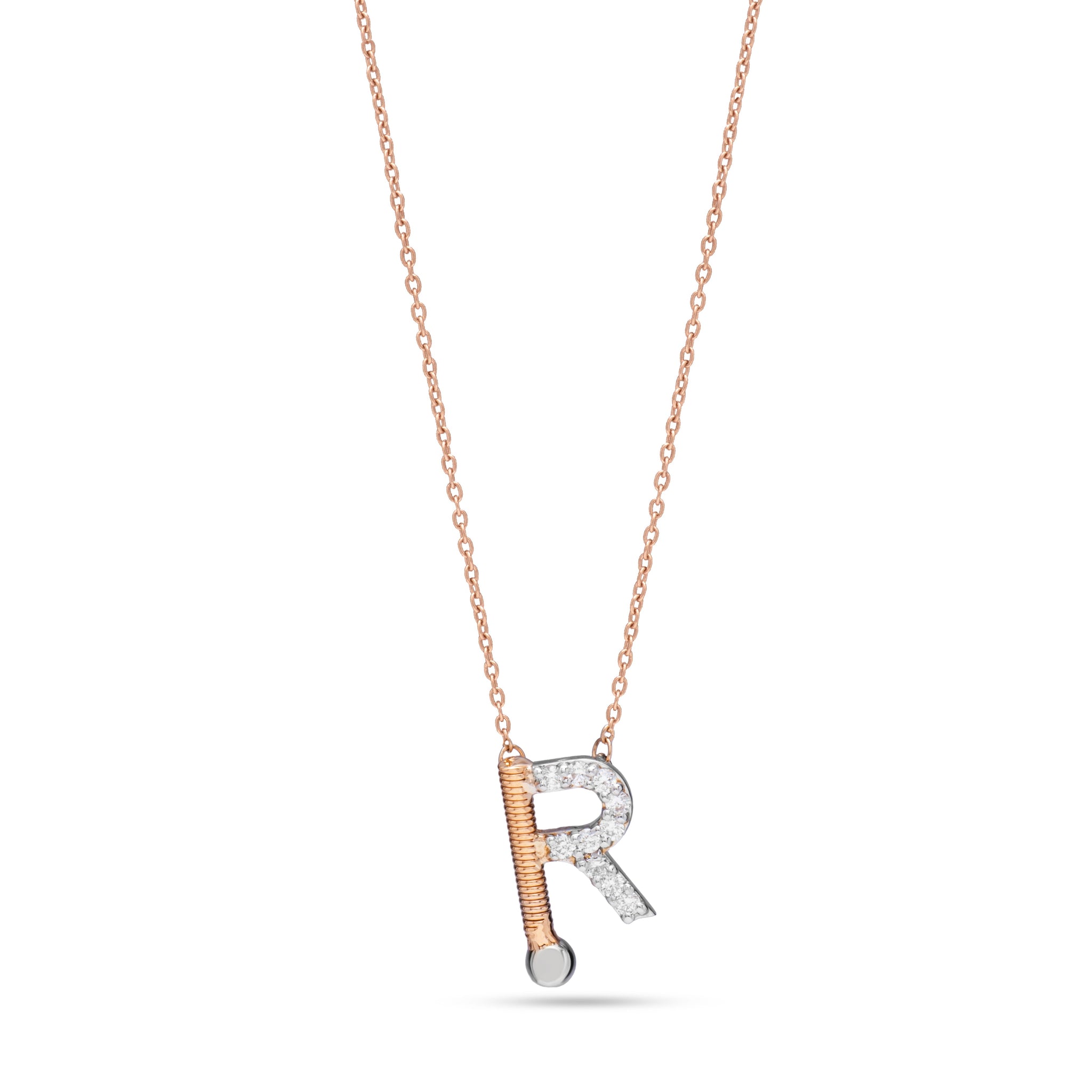 Letter R outstanding Diamond necklace in Rose 18 K Gold - S-EN045S