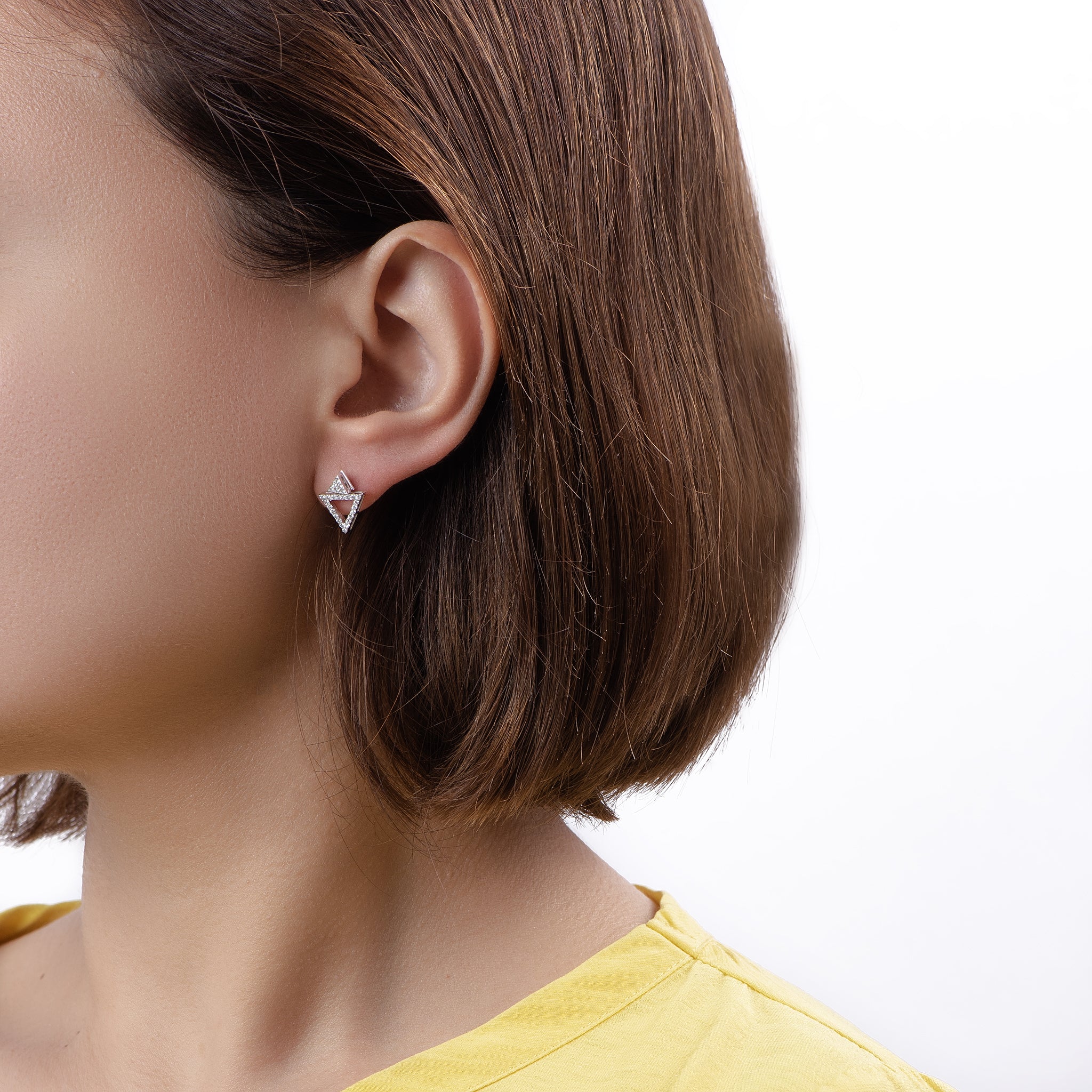 Triangular Diamond Unique Shaped Earring in White 18 K Gold - S-EN021S