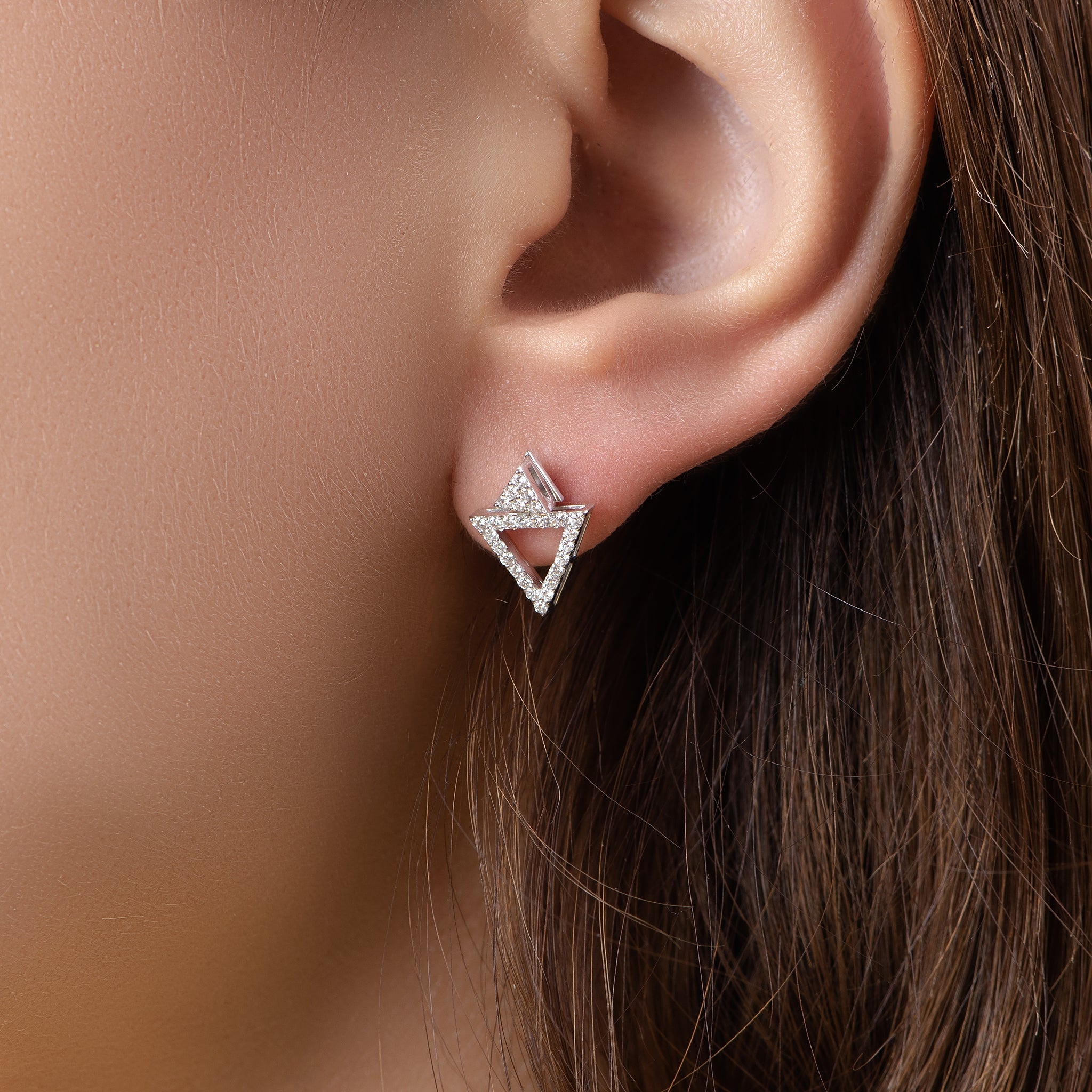 Triangular Diamond Unique Shaped Earring in White 18 K Gold - S-EN021S