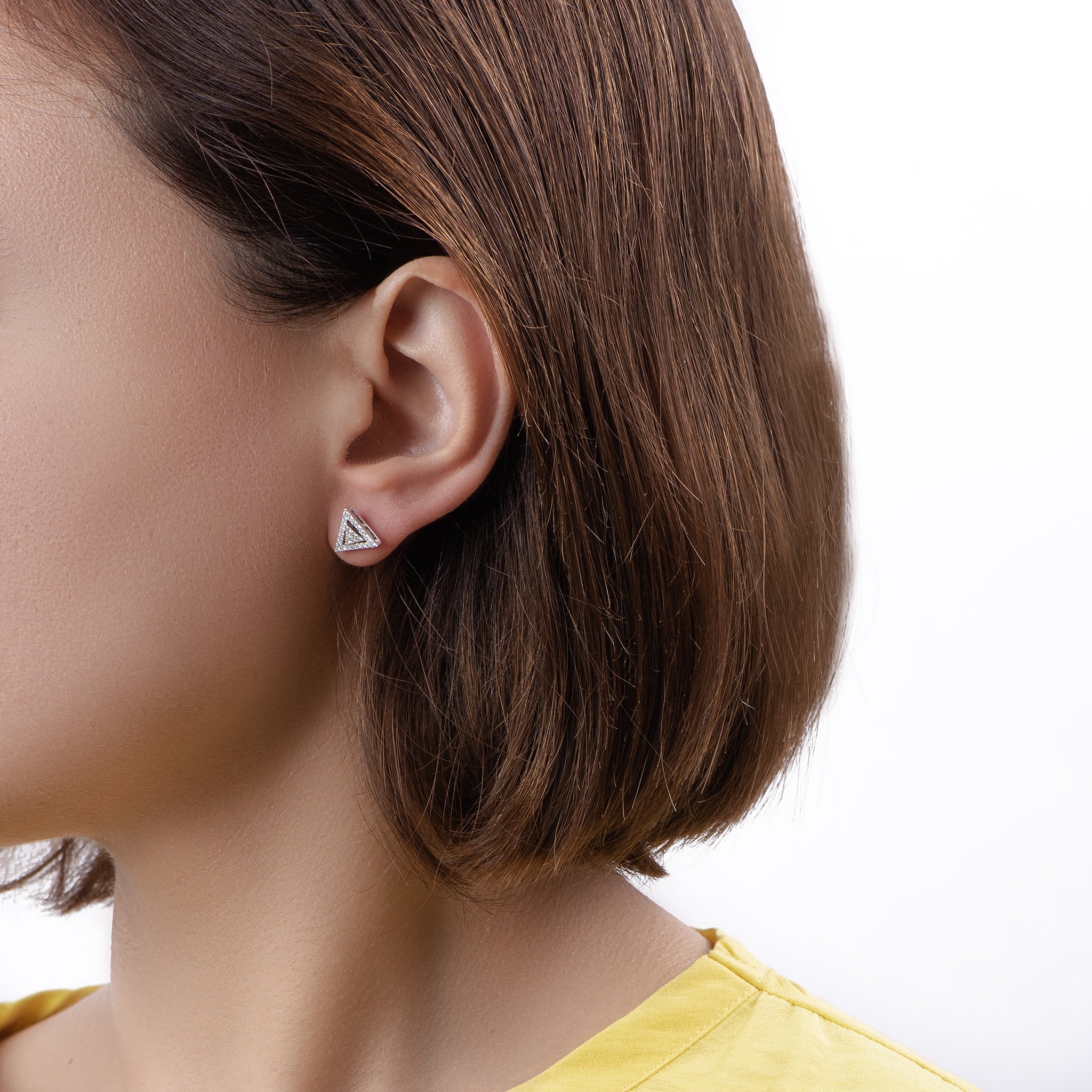 Triangular Diamond Unique Shaped Earring in White 18 K Gold - S-EN021S