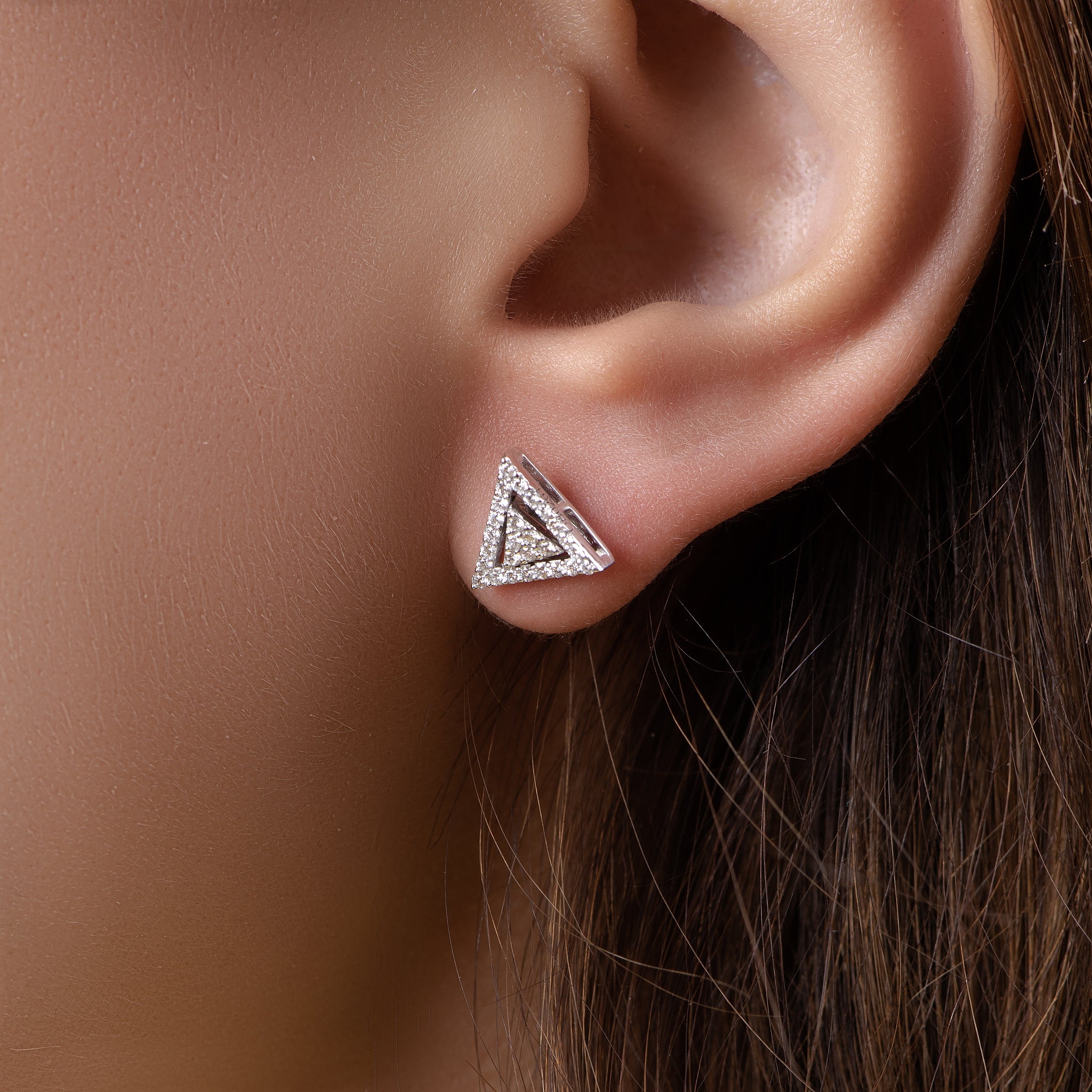 Triangular Diamond Unique Shaped Earring in White 18 K Gold - S-EN021S
